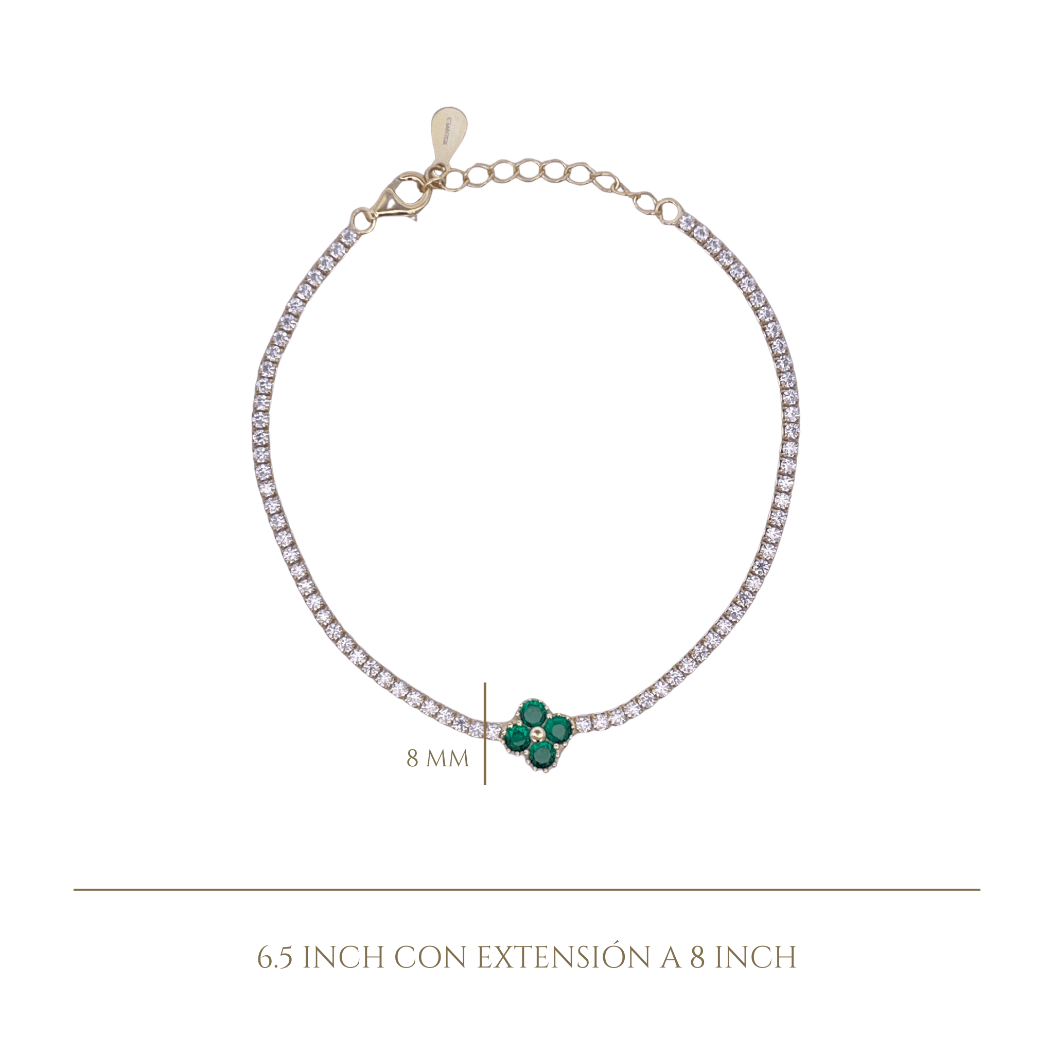 925YG TENNIS SOLITARY CLOVER CZ GREEN BRACELET - C'SANTOS