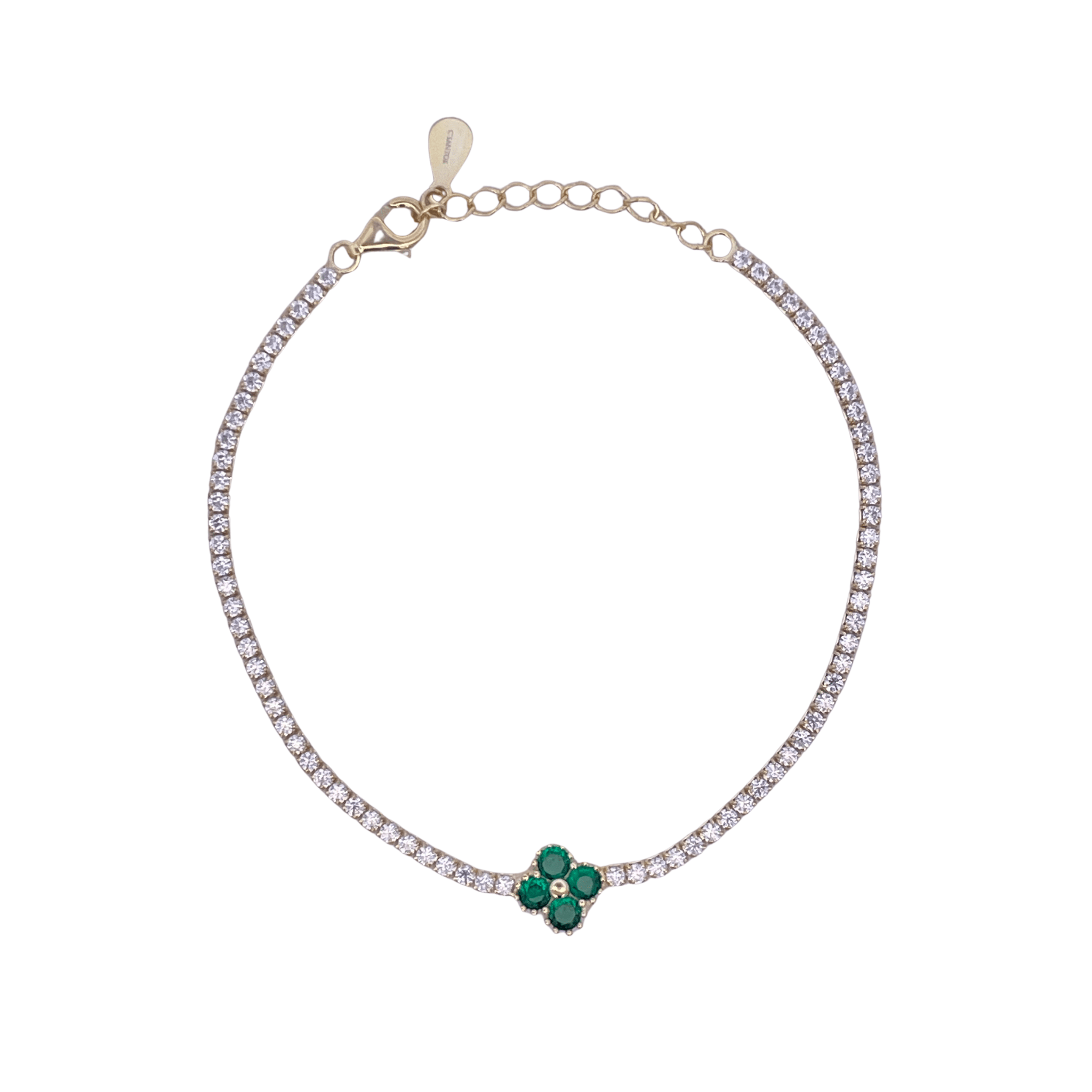 925YG TENNIS SOLITARY CLOVER CZ GREEN BRACELET - C'SANTOS