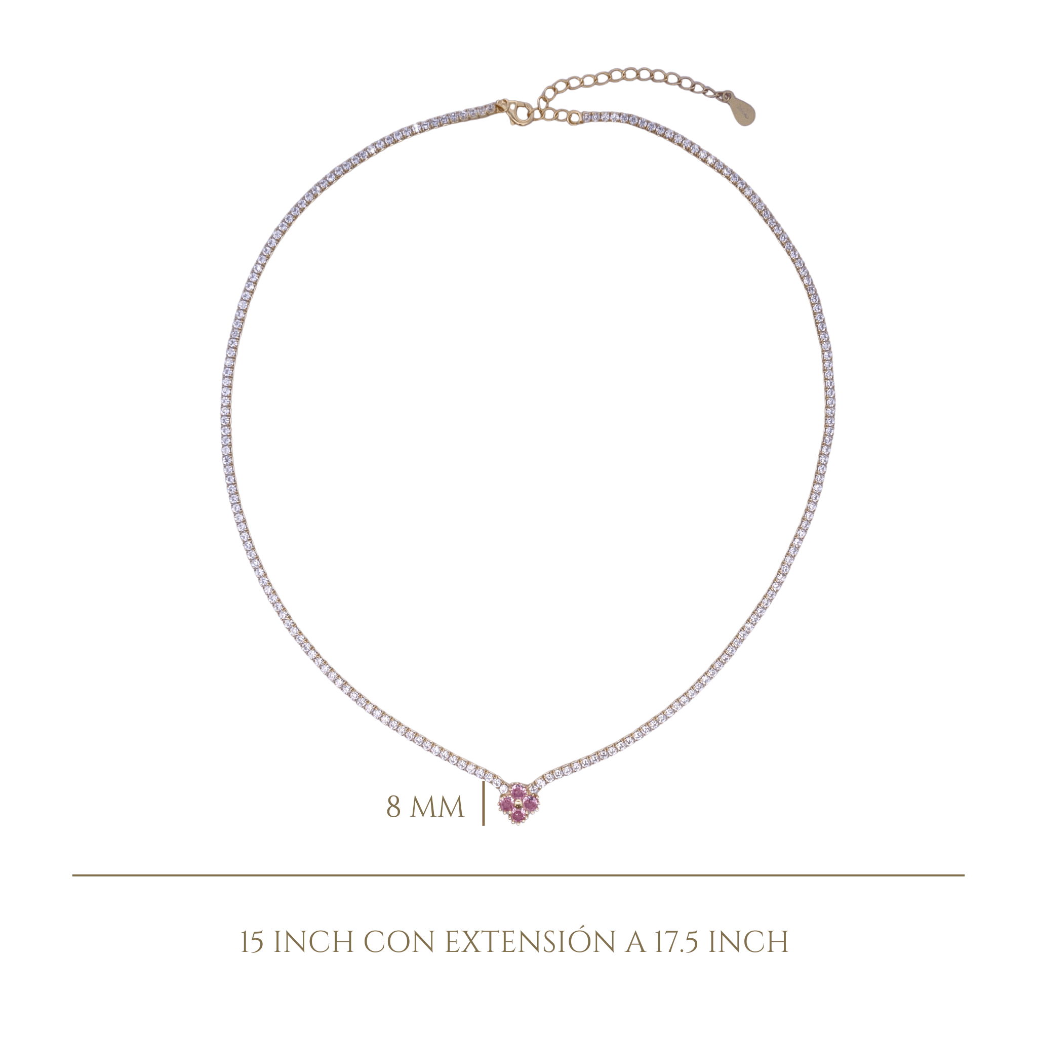 925YG TENNIS SOLITARY CLOVER CZ PINK NECKLACE - C'SANTOS