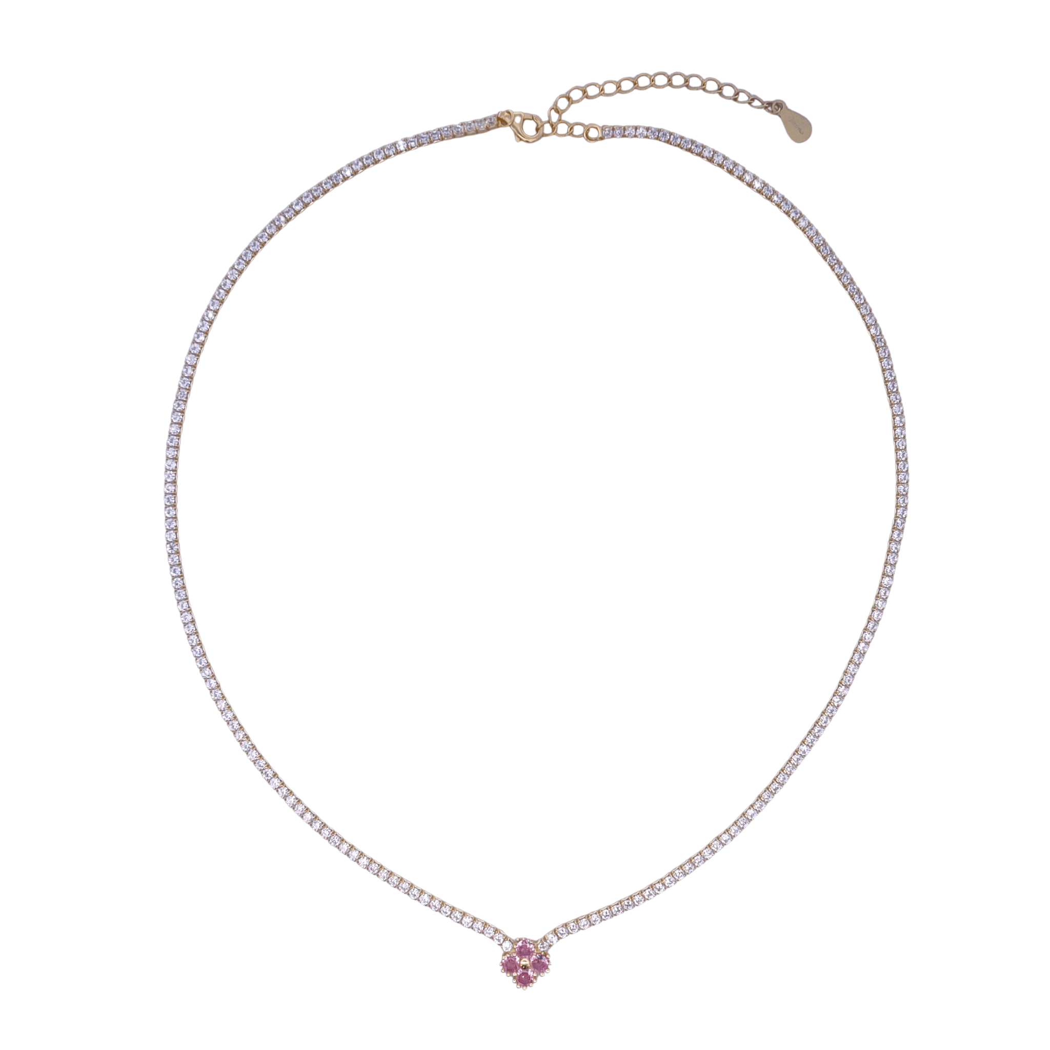 925YG TENNIS SOLITARY CLOVER CZ PINK NECKLACE - C'SANTOS