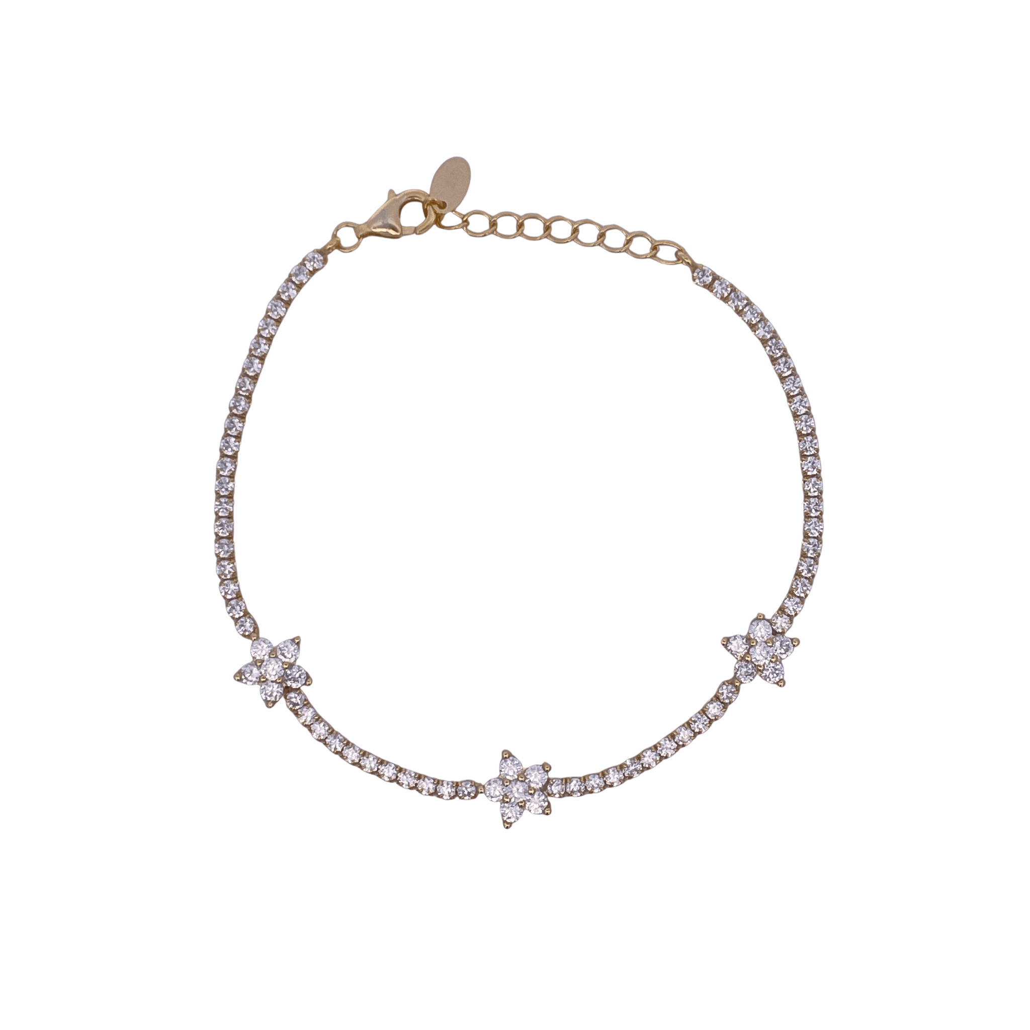 925YG TENNIS TRIPLE FLOWER CZ BRACELET - C'SANTOS