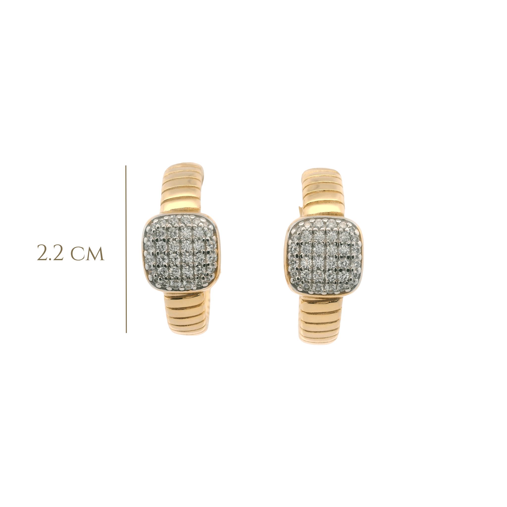 925YG TEXTURE CENTER SQUARE PAVE HOOPS - C'SANTOS