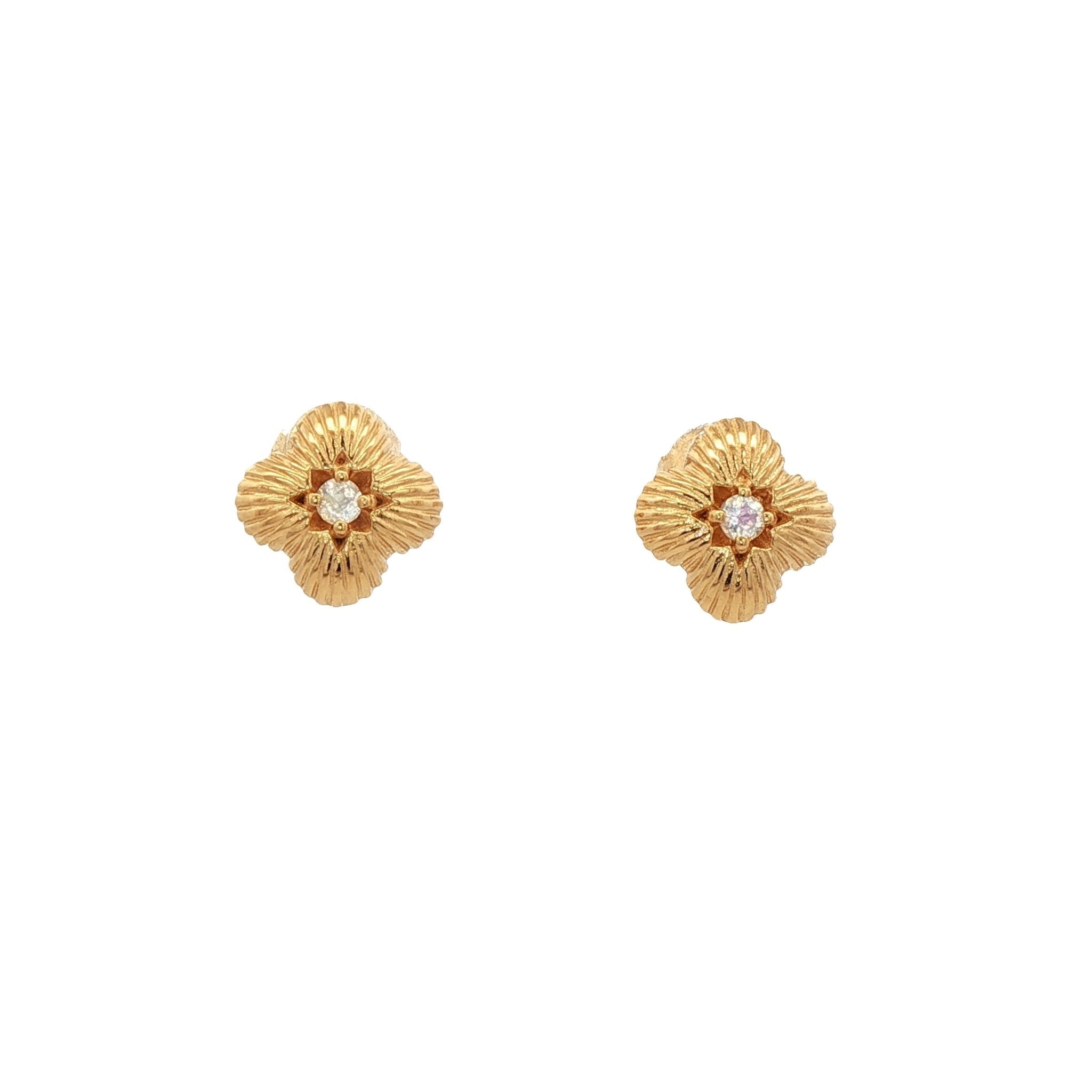925YG TEXTURE CLOVER CENTER MOOSTONE EARRINGS - C'SANTOS