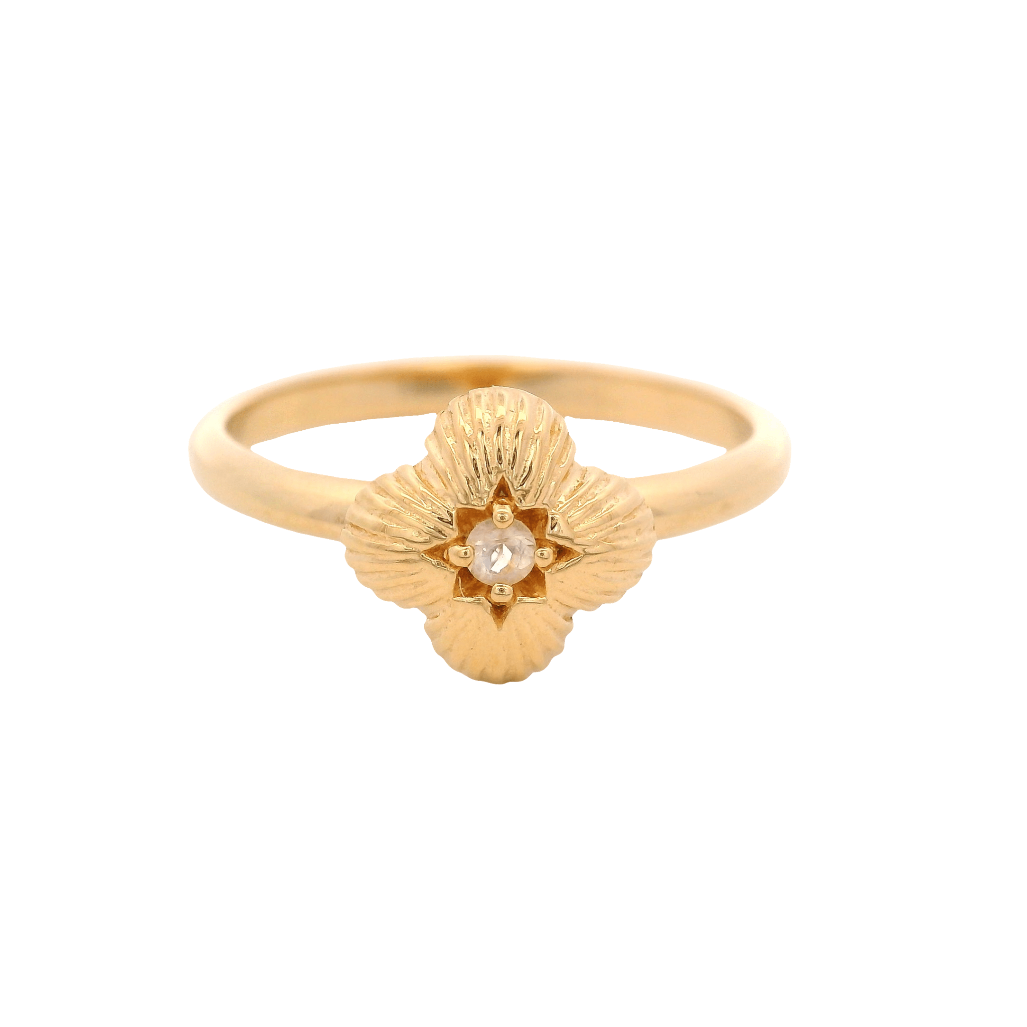 925YG TEXTURE CLOVER CENTER MOOSTONE RING T6.5 - C'SANTOS