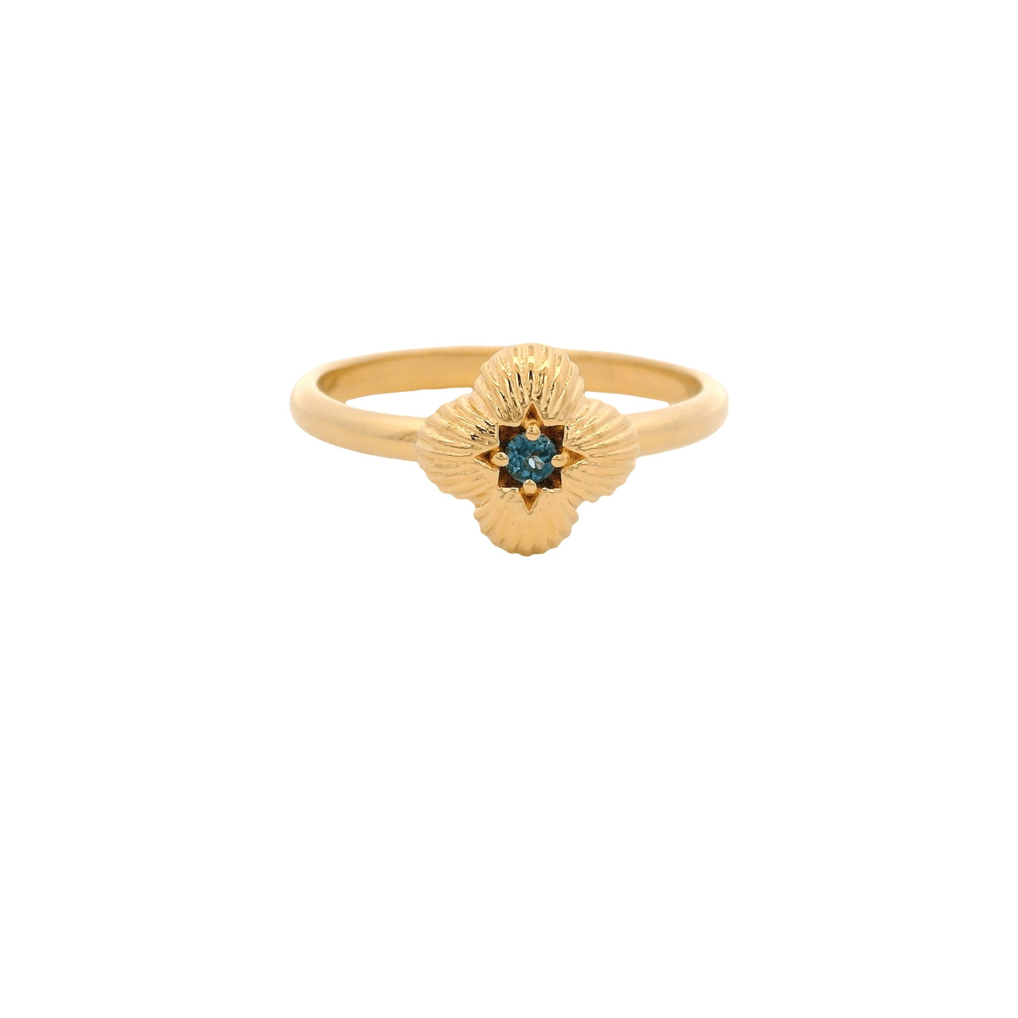 925YG TEXTURE CLOVER CENTER TOPAZ BLUE RING T6.5 - C'SANTOS