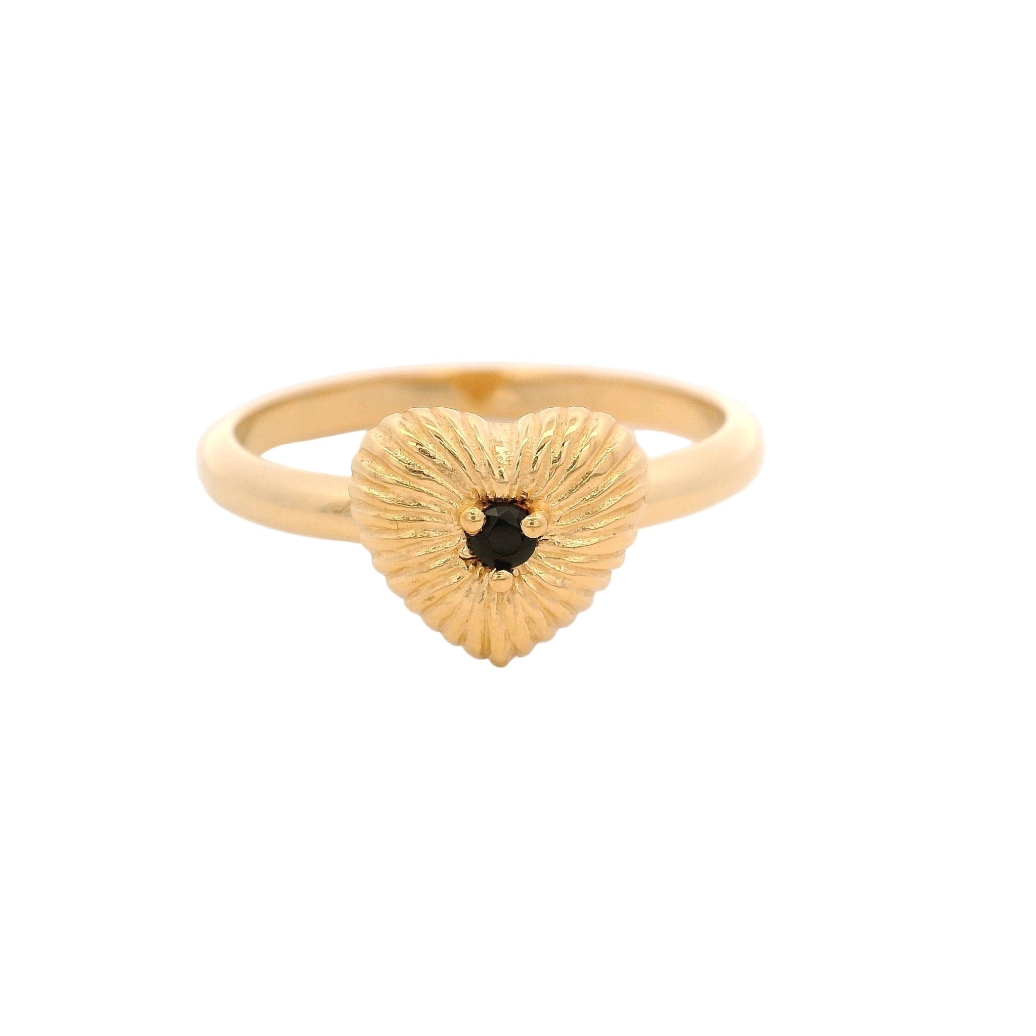 925YG TEXTURE HEART CENTER SPINEL BLACK RING T6.5 - C'SANTOS