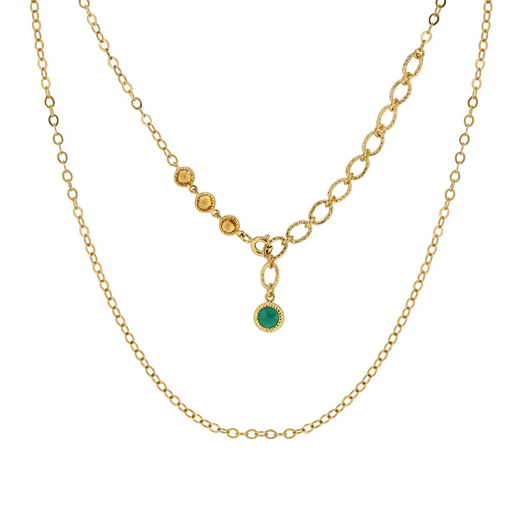 925YG THREE STONE CITRINE WITH ONYX GREEN NECKLACE - C'SANTOS