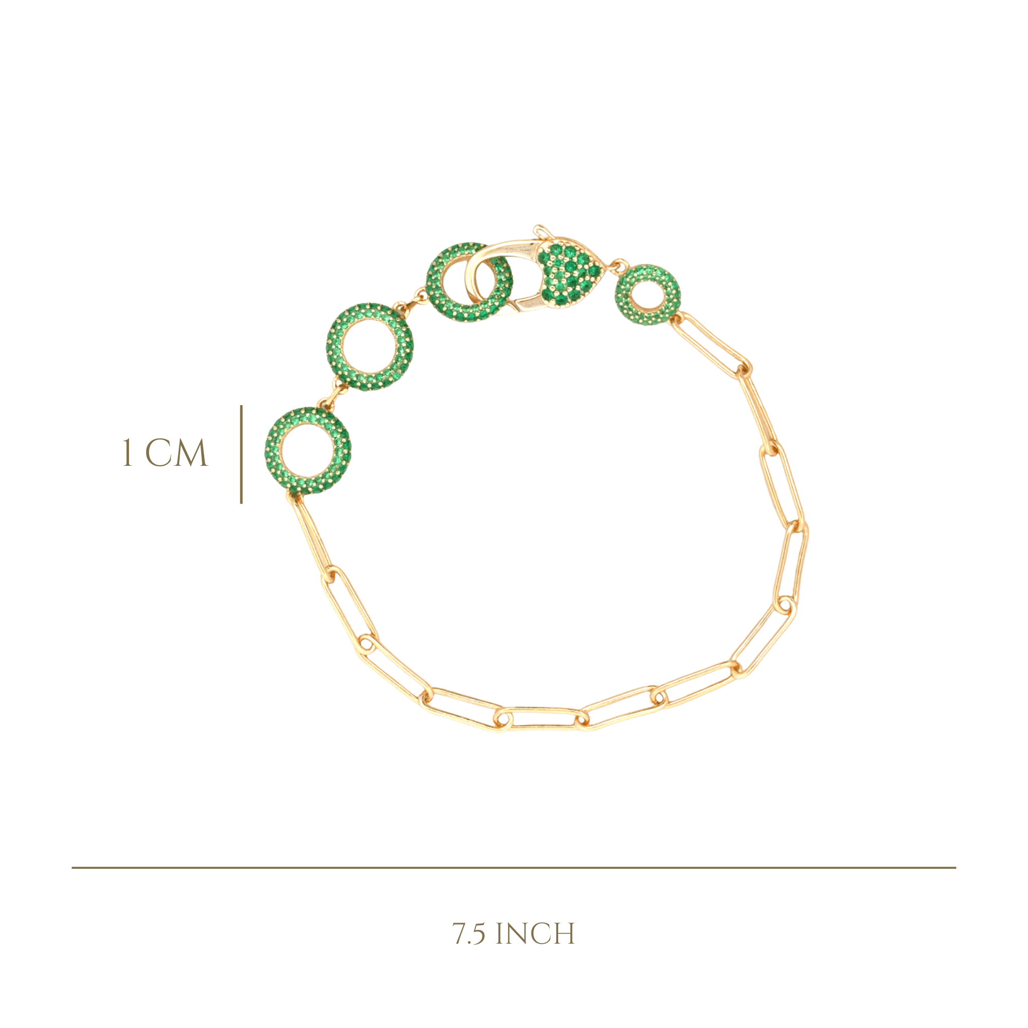 925YG TRIPLE CIRCLE CZ GREEN PAPERCLIP BRACELET - C'SANTOS