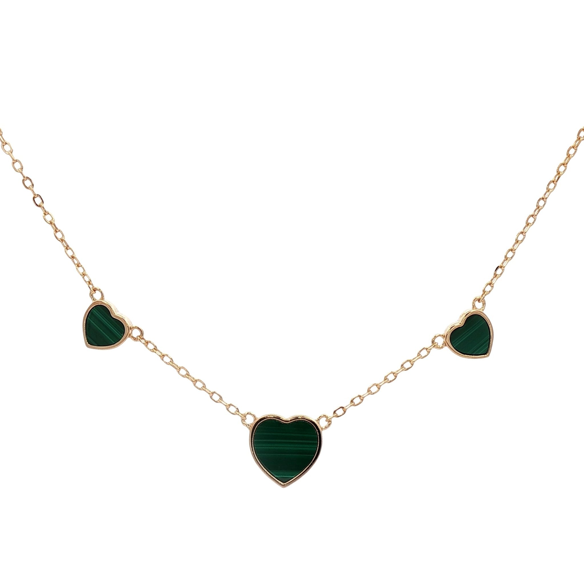 925YG TRIPLE MINI HEART MALACHITE NECKLACE - C'SANTOS