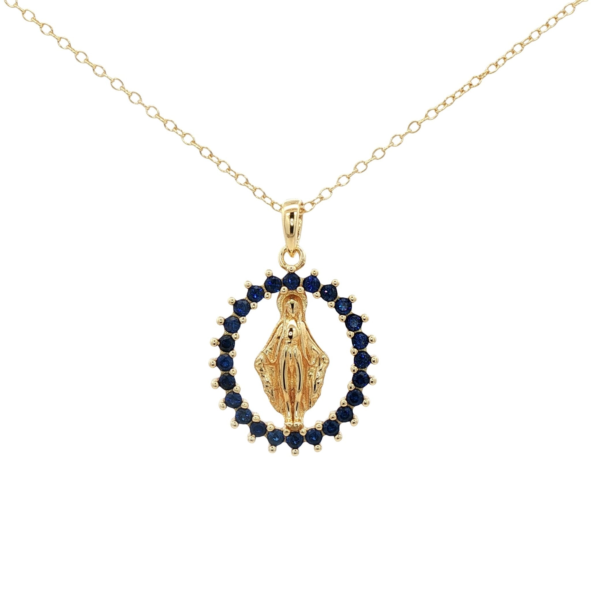 925YG VIRGIN OF THE ROSARY BLUE CZ NECKLACE - C'SANTOS