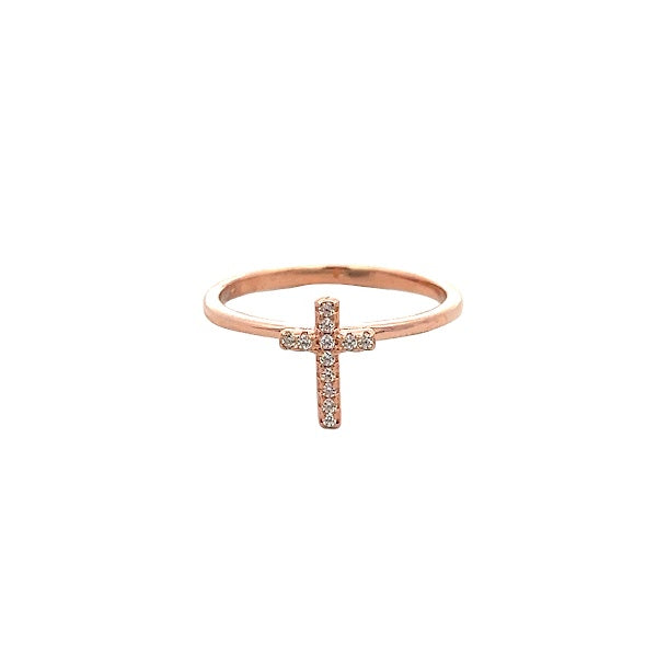 925 SILVER PLATED  BAND WITH CROSS ROSE GOLD RING