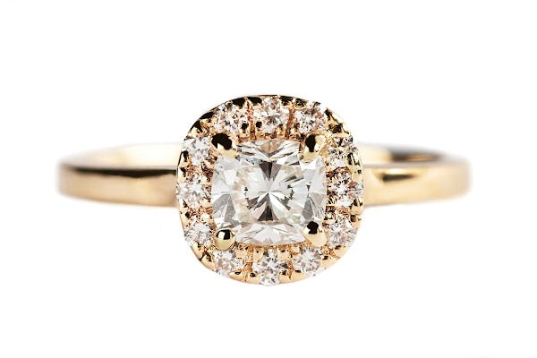 D0.69CT HALO CUSHION ENGAGEMENT RING