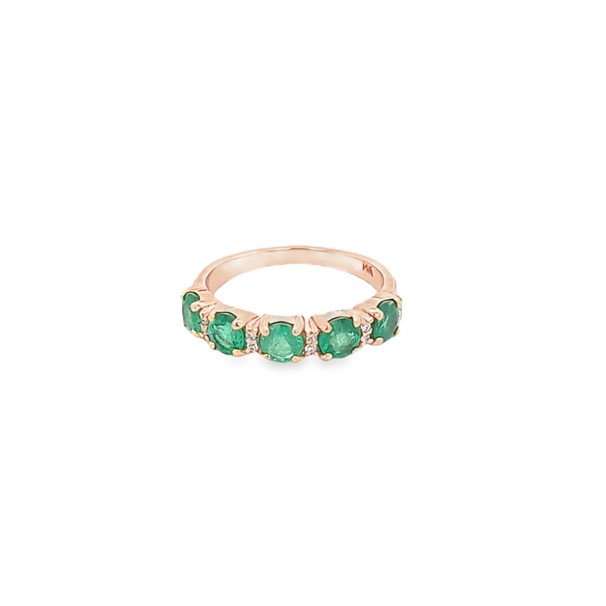 ROUND EMERALDS WITH DIAMOND RING SET IN 14K YELLOW GOLD