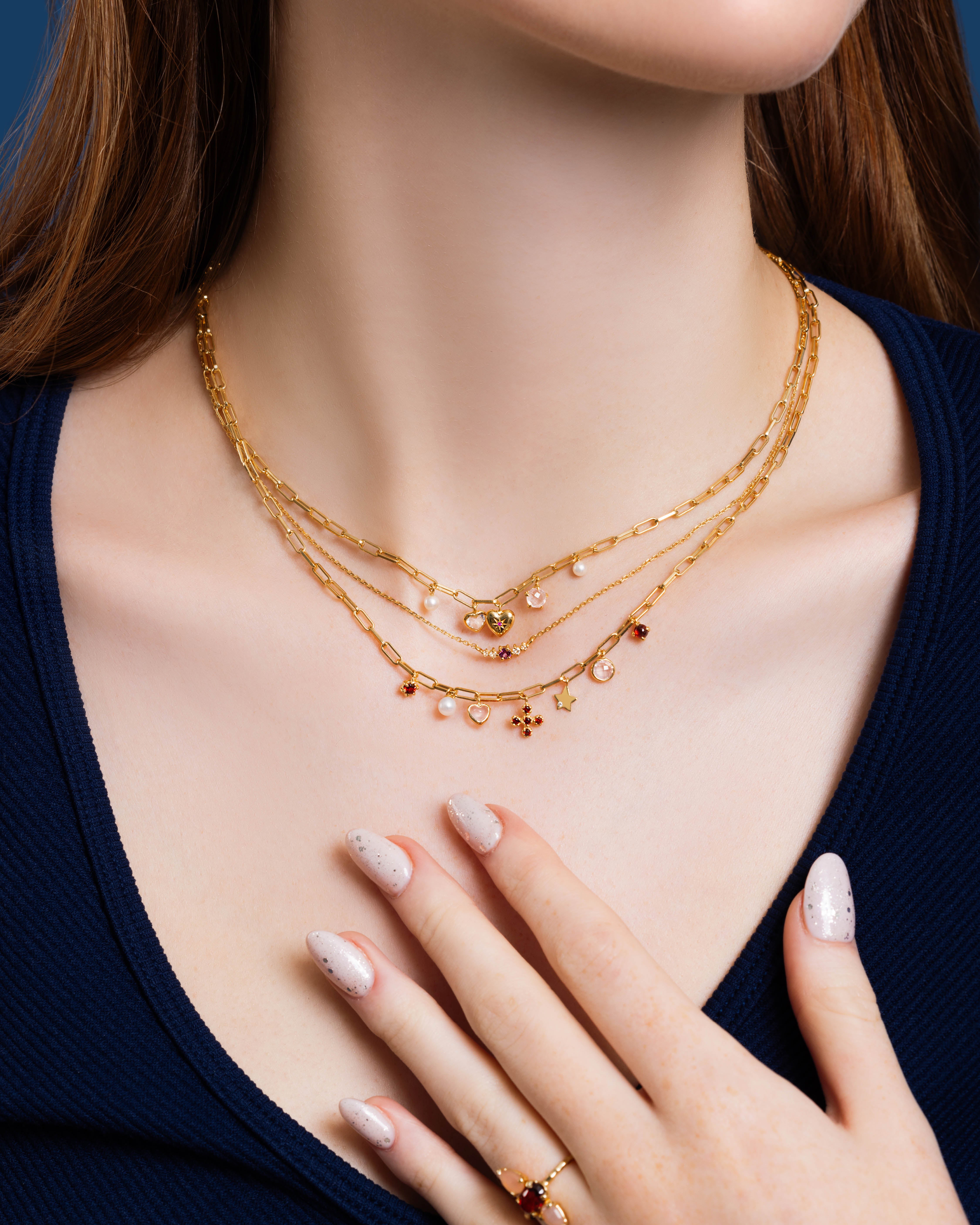 RHODOLITE GARNET WITH WHITE TOPAZ NECKLACE SET IN 925 GOLD PLATED