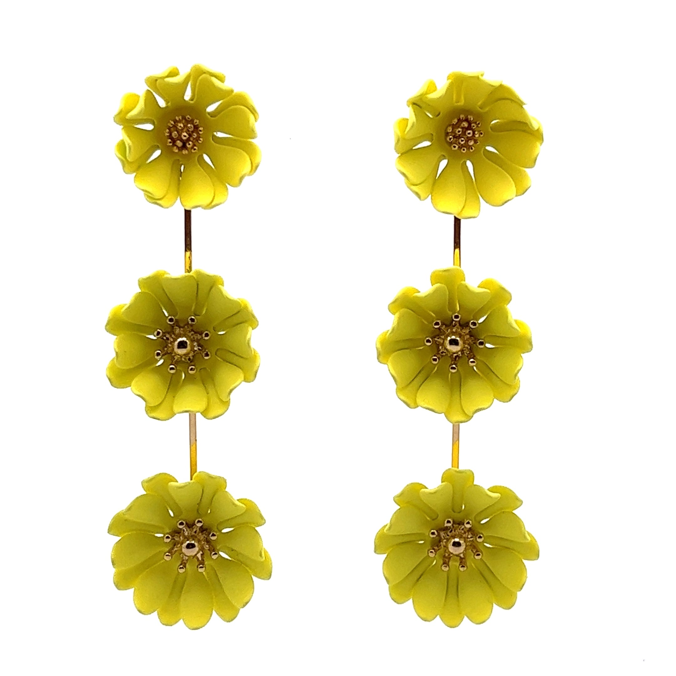 THREE DAISY YELOW FLOWER EARRINGS