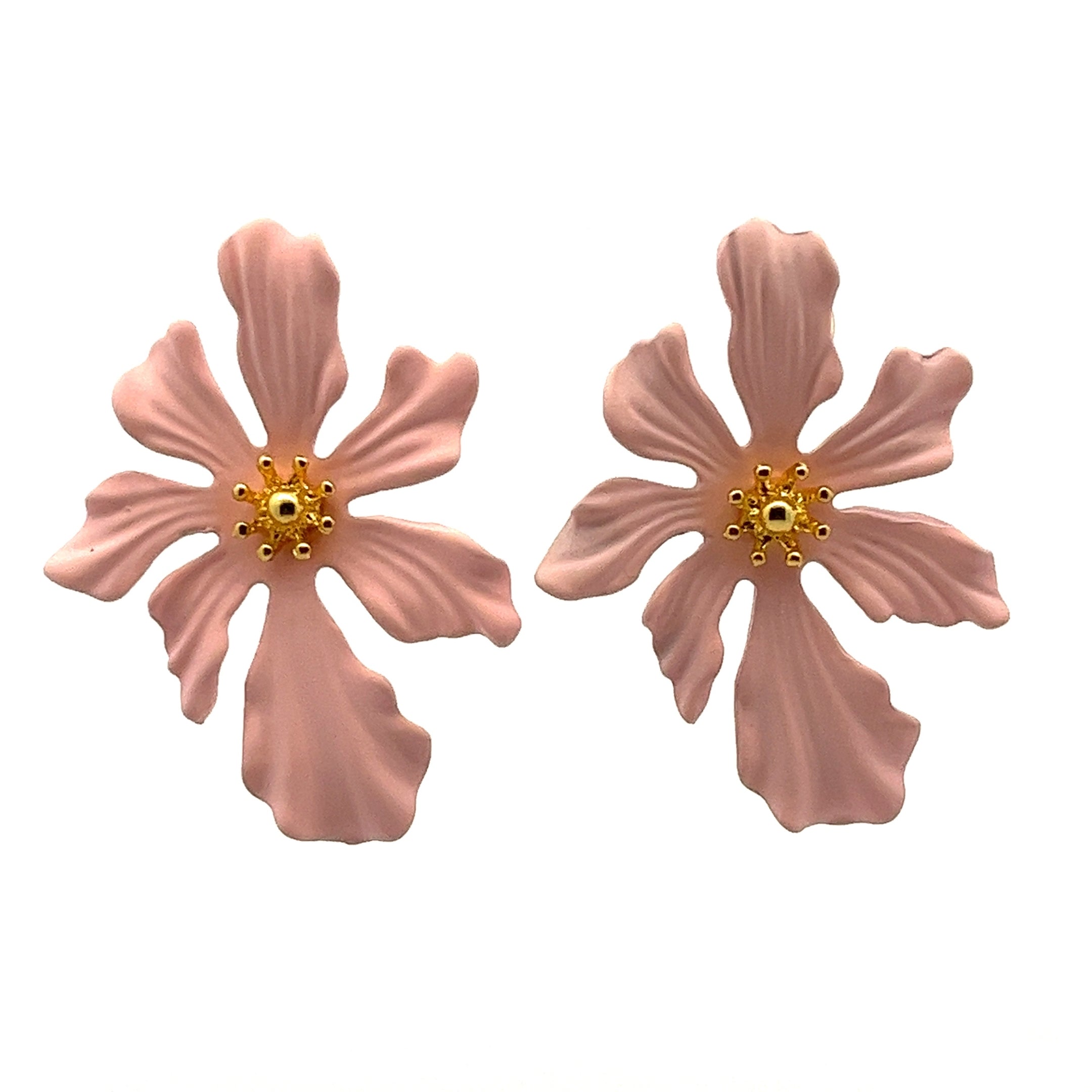 STUD EARRINGS WITH A LARGE TROPICAL PINK FLOWER