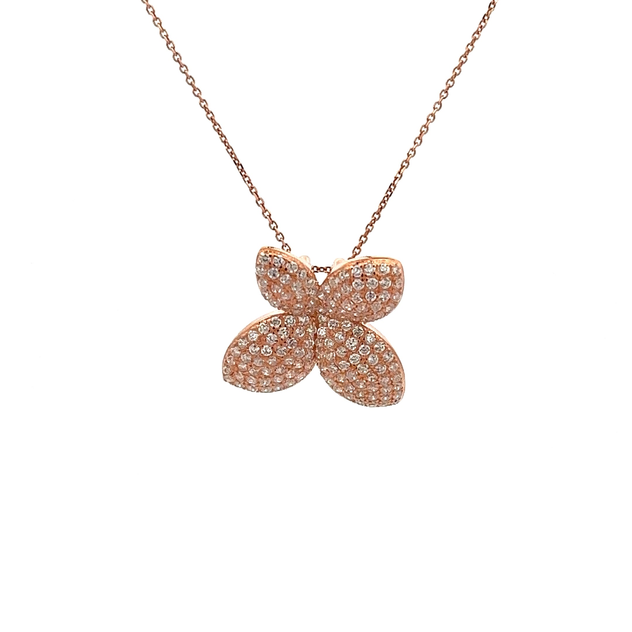 925 ROSE GOLD PLATED FLOWER PENDANT WITH CRYSTALS