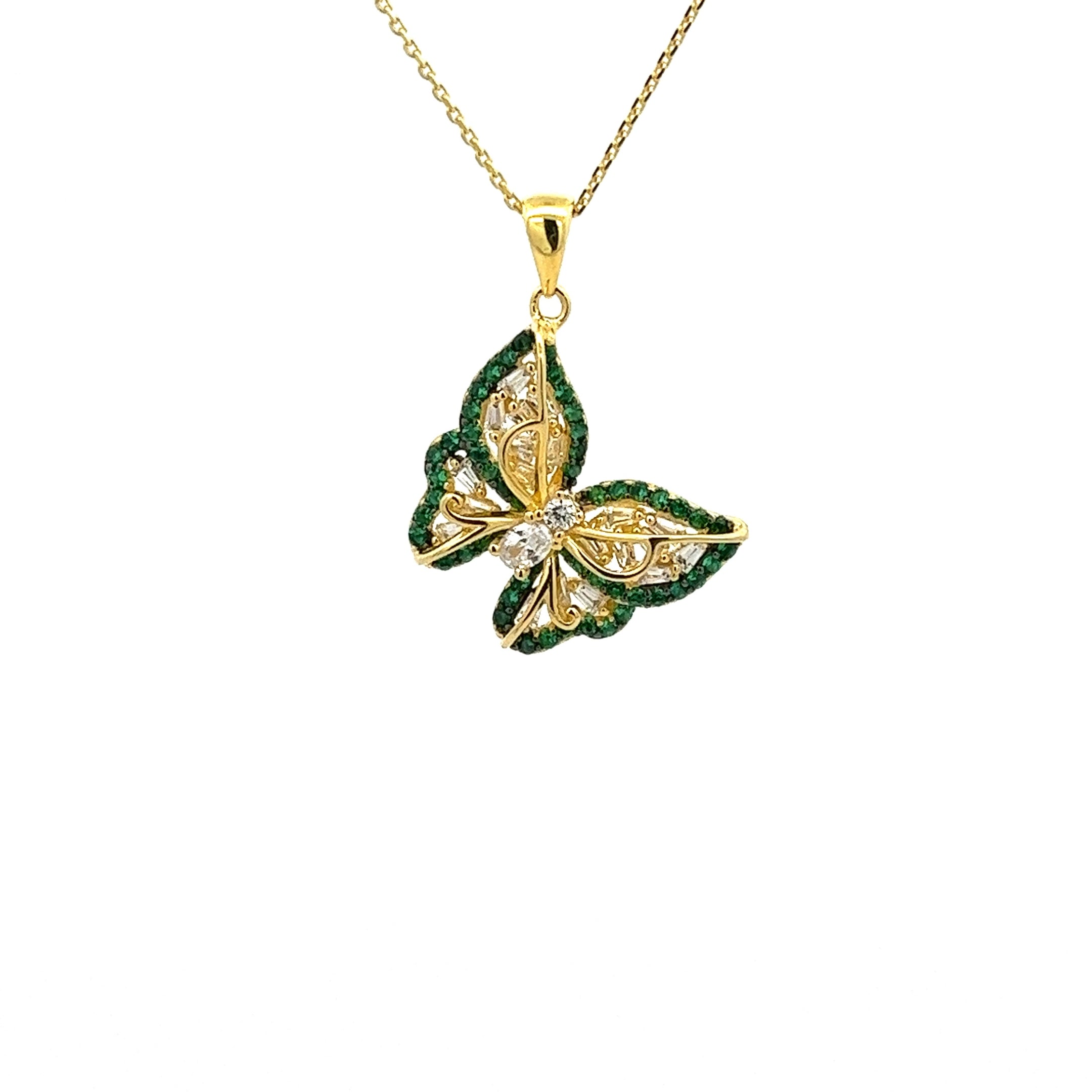 925 GOLD PLATED BUTTERFLY PENDANT WITH CRYSTALS