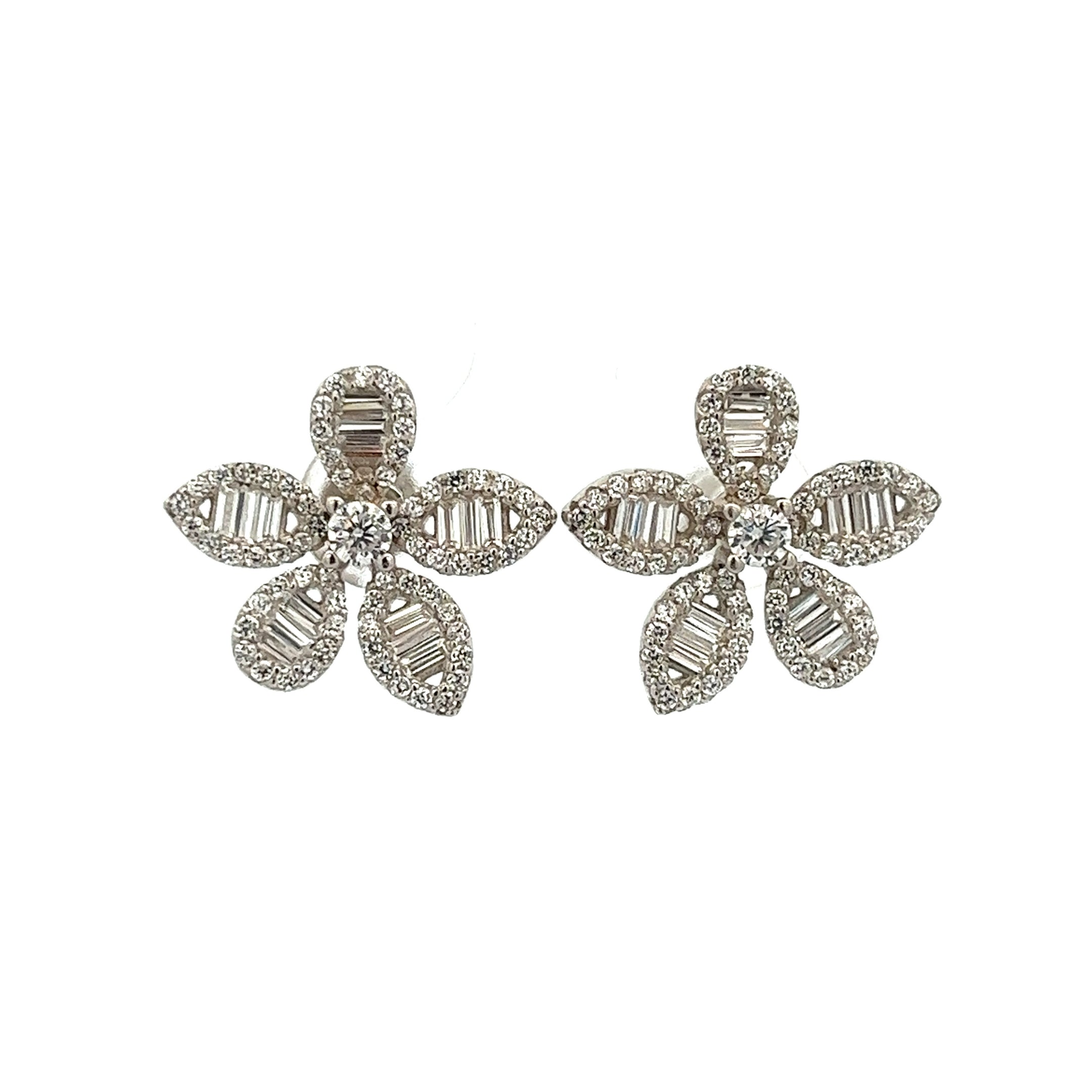 925 SILVER FLOWER EARRINGS WITH CRYSTALS