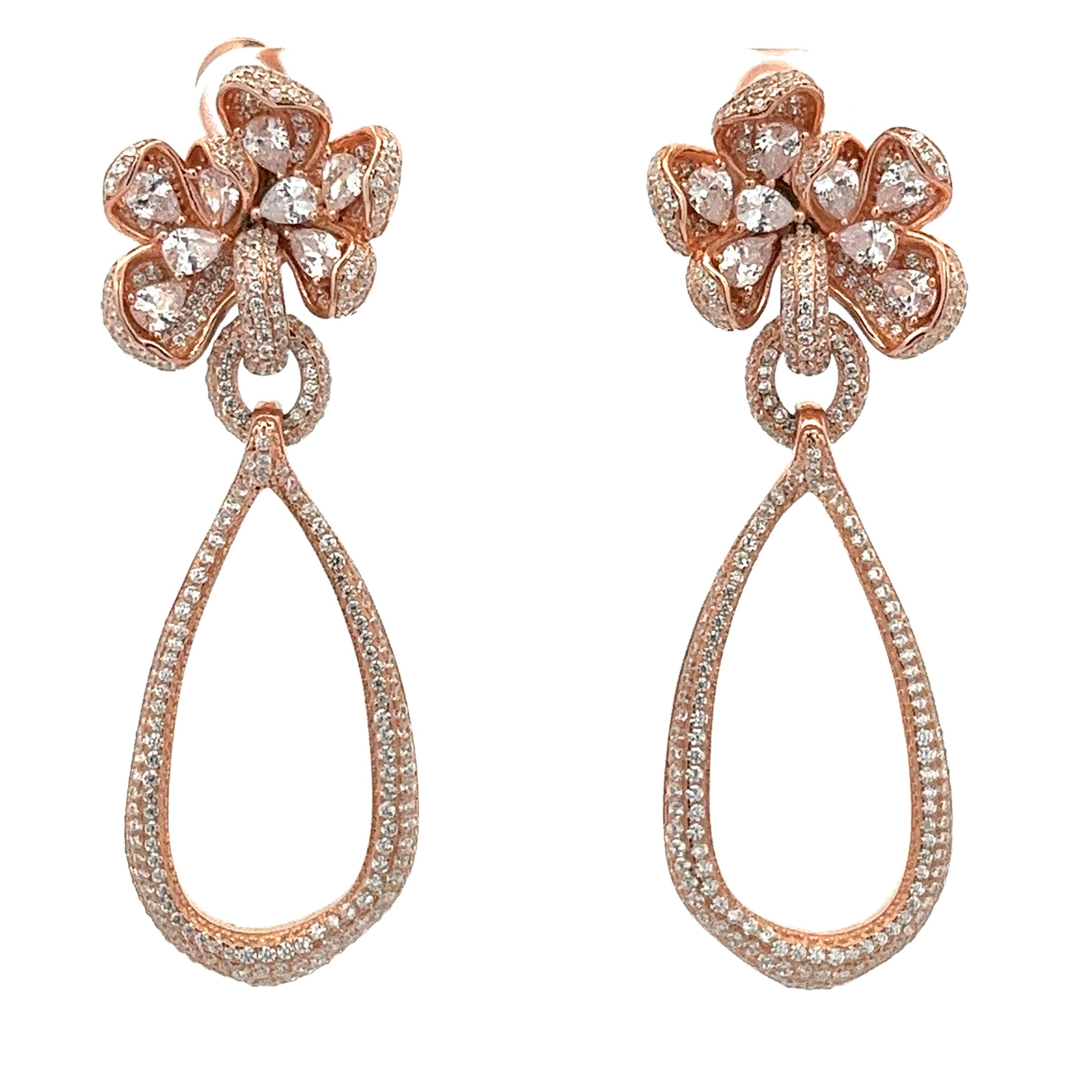 925 ROSE GOLD PLATED FLOWER EARRINGS WITH CRYSTALS