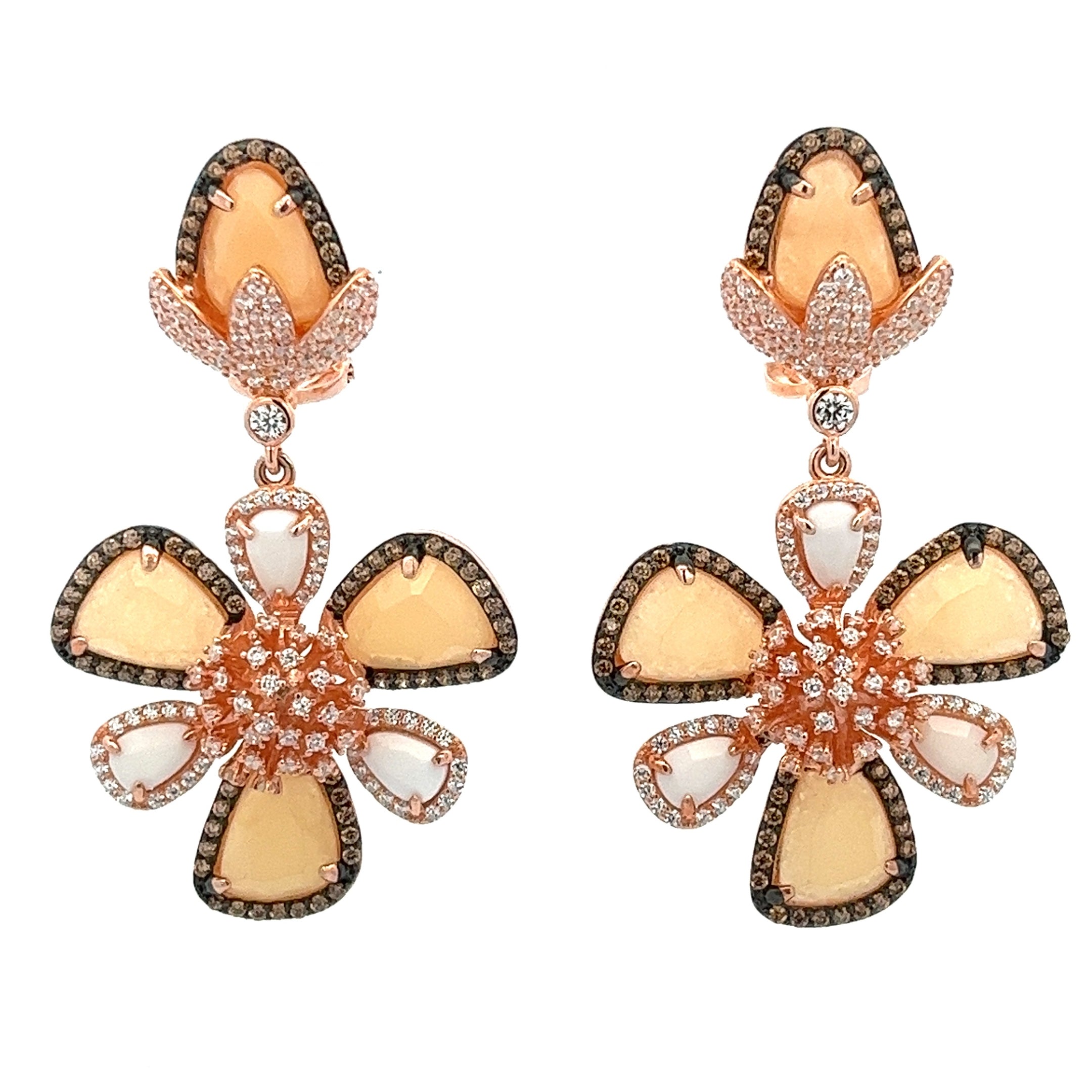 925 ROSE GOLD PLATED FLOWER CRYSTALS EARRINGS
