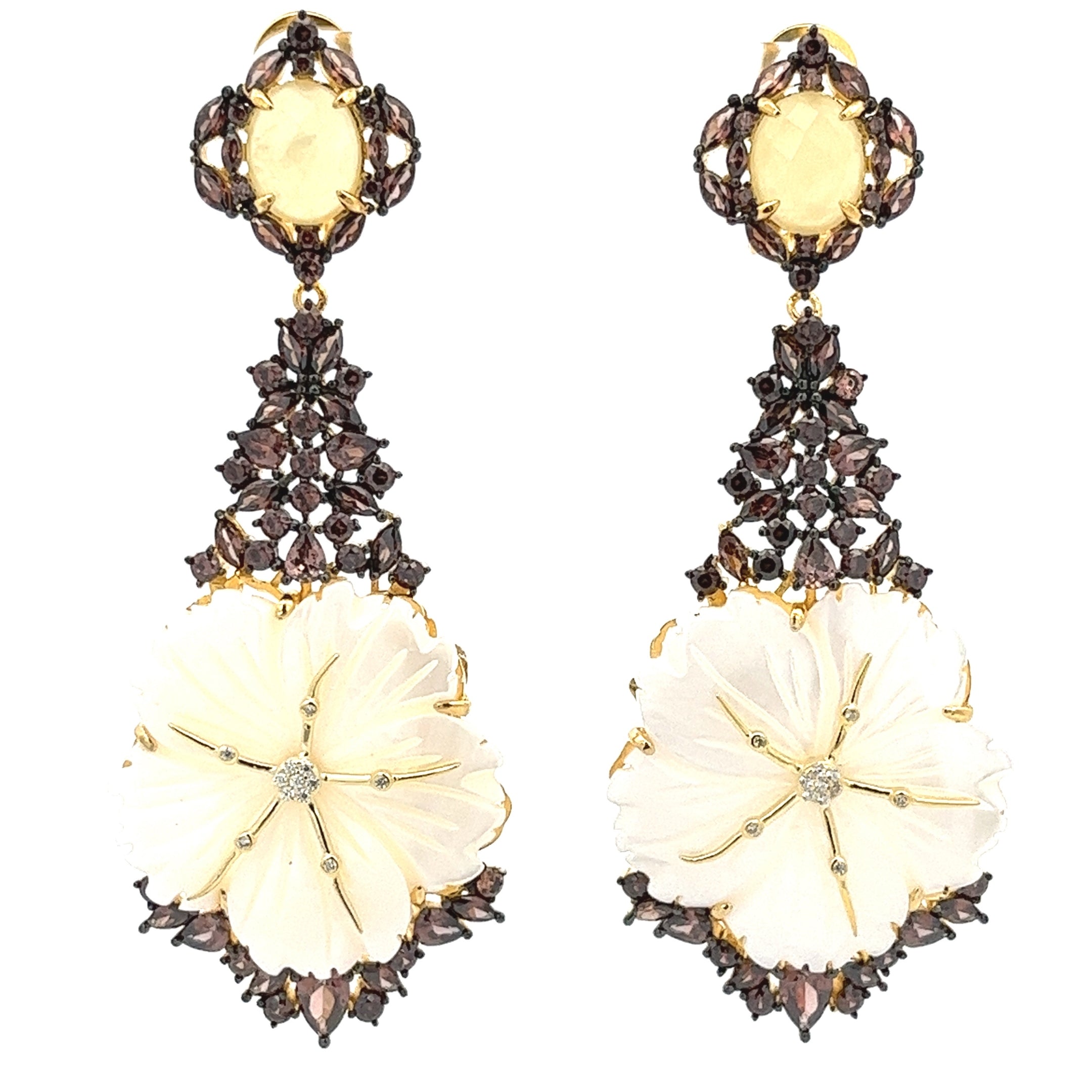 925 GOLD PLATED CRYSTALS FLOWER EARRINGS