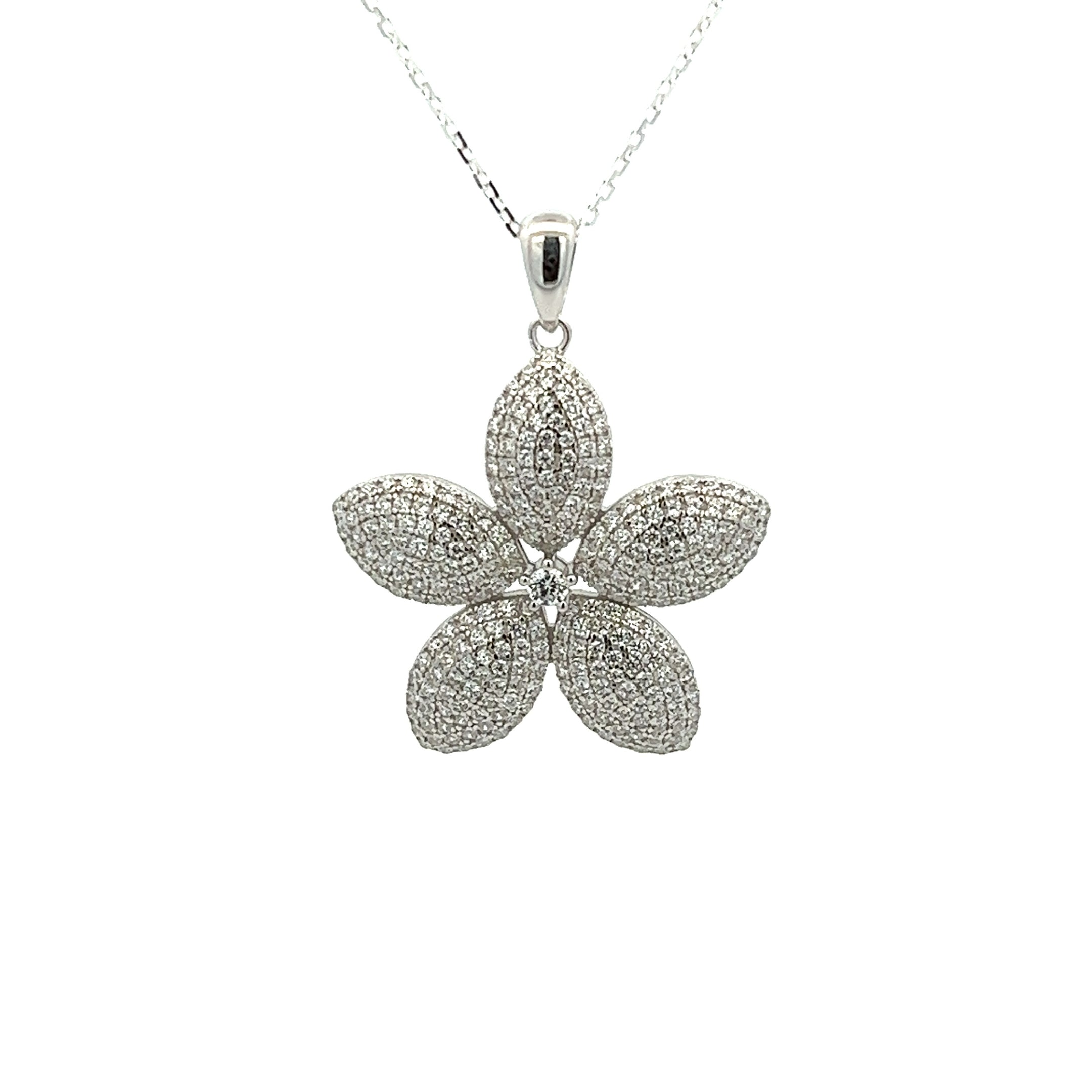 925 SILVER FLOWER PENDANT WITH CRYSTALS