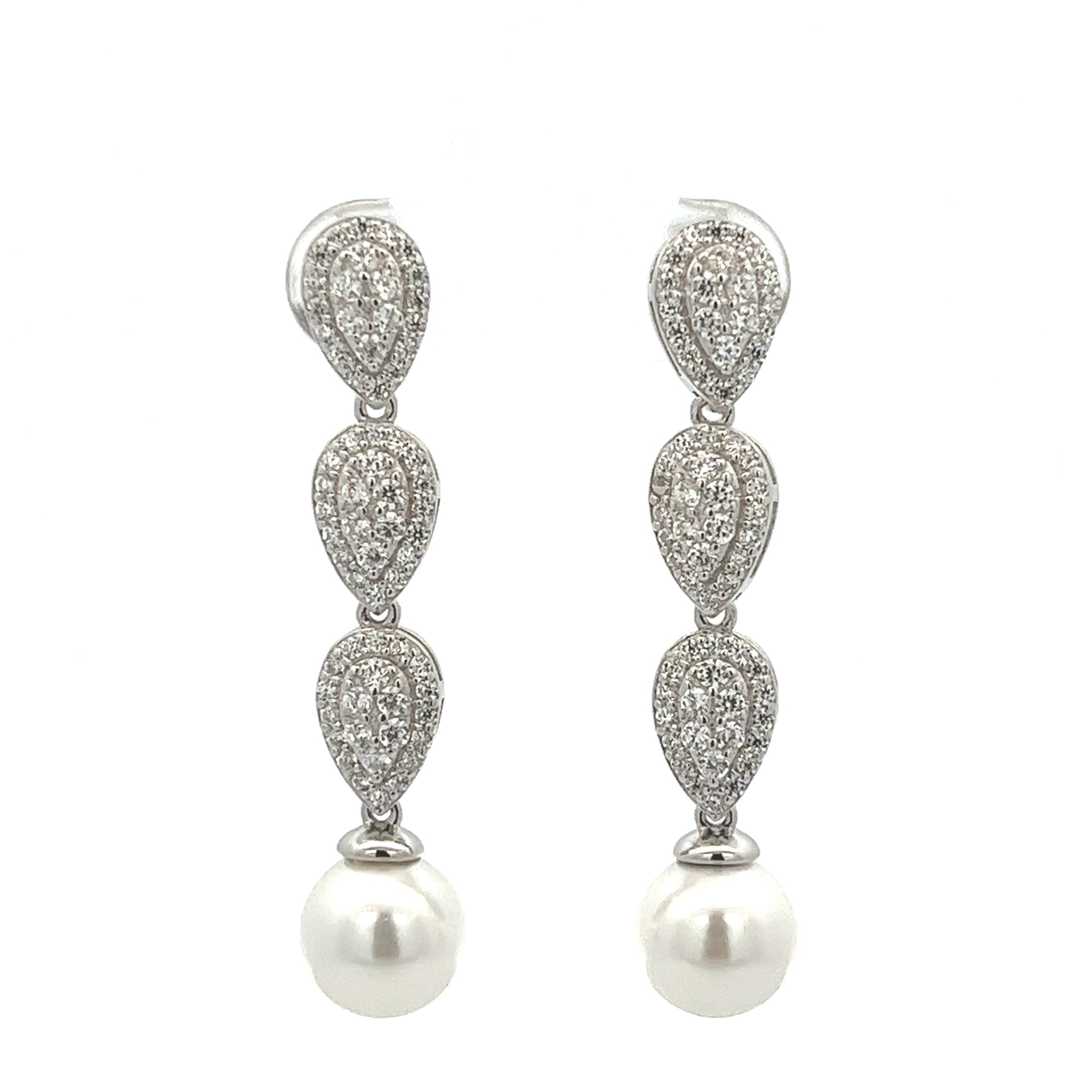 925 SILVER PEARL EARRINGS WITH CRYSTALS