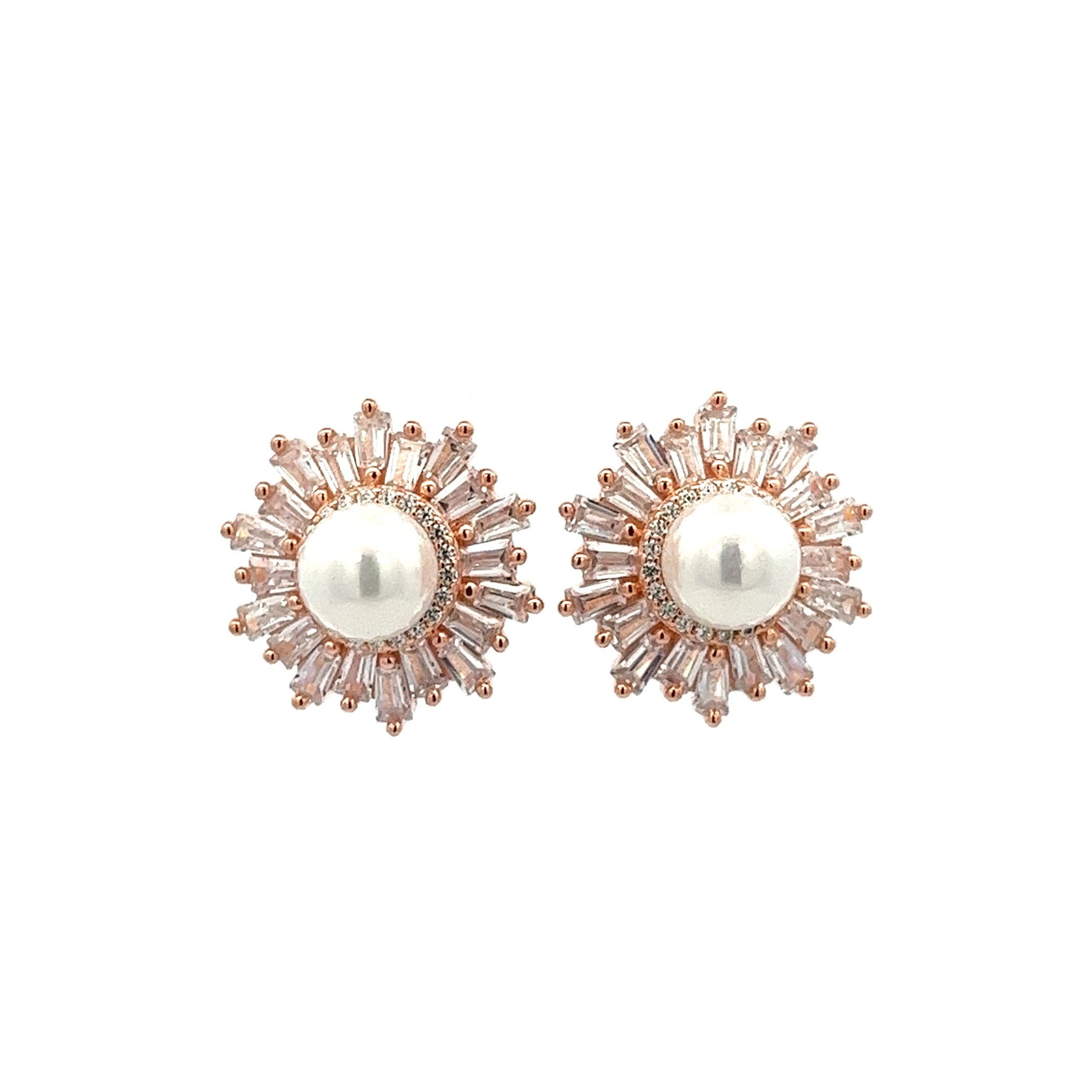 925 ROSE GOLD PLATED PEARL EARRINGS WITH CRYSTALS