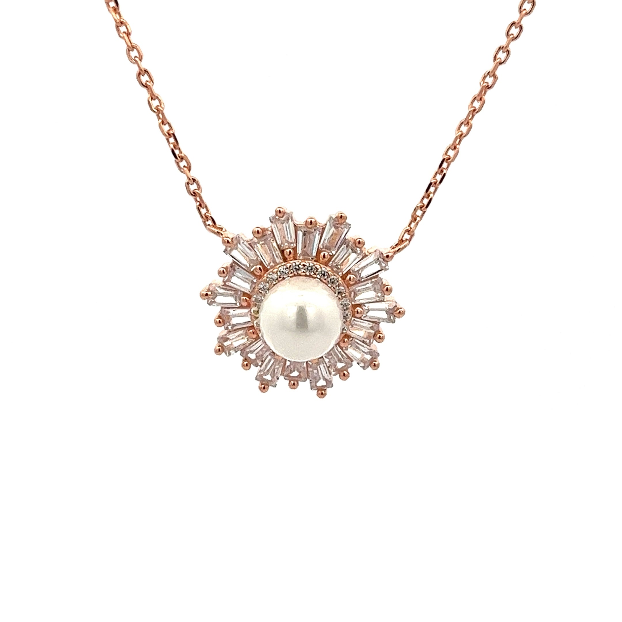 925 ROSE GOLD PLATED PEARL PENDANT WITH CRYSTALS