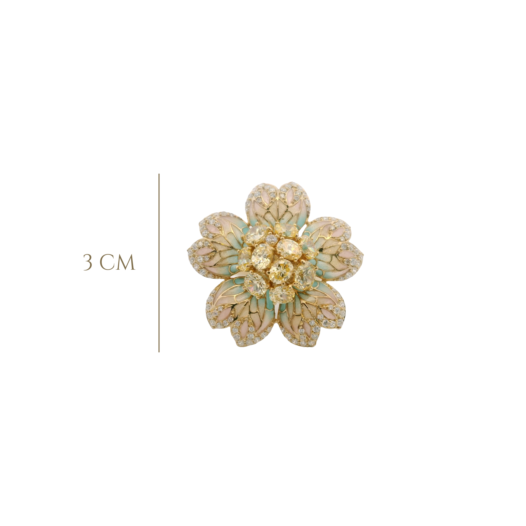 925YG BIG FLOWER ENAMEL TURQUESA PINK CENTER CZ RING T7