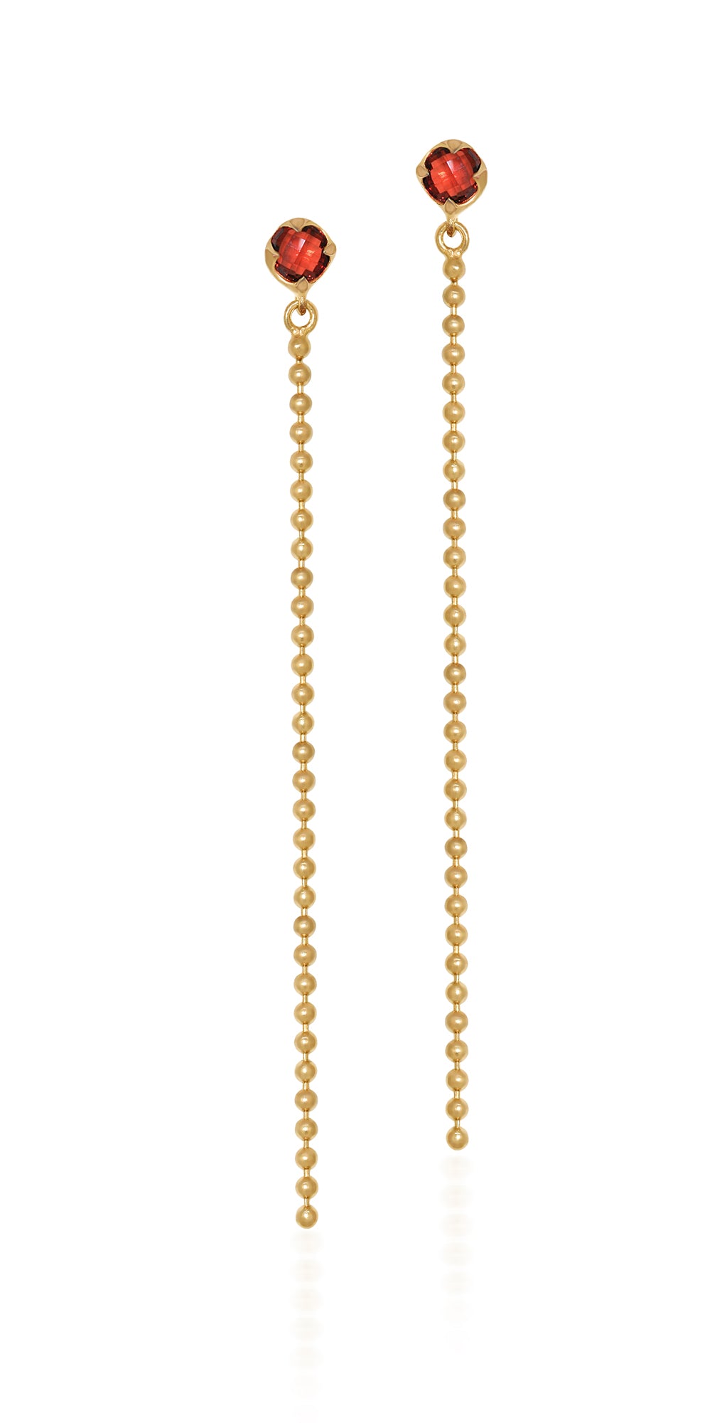 925YG STUD GARNET CHAIN EARRINGS