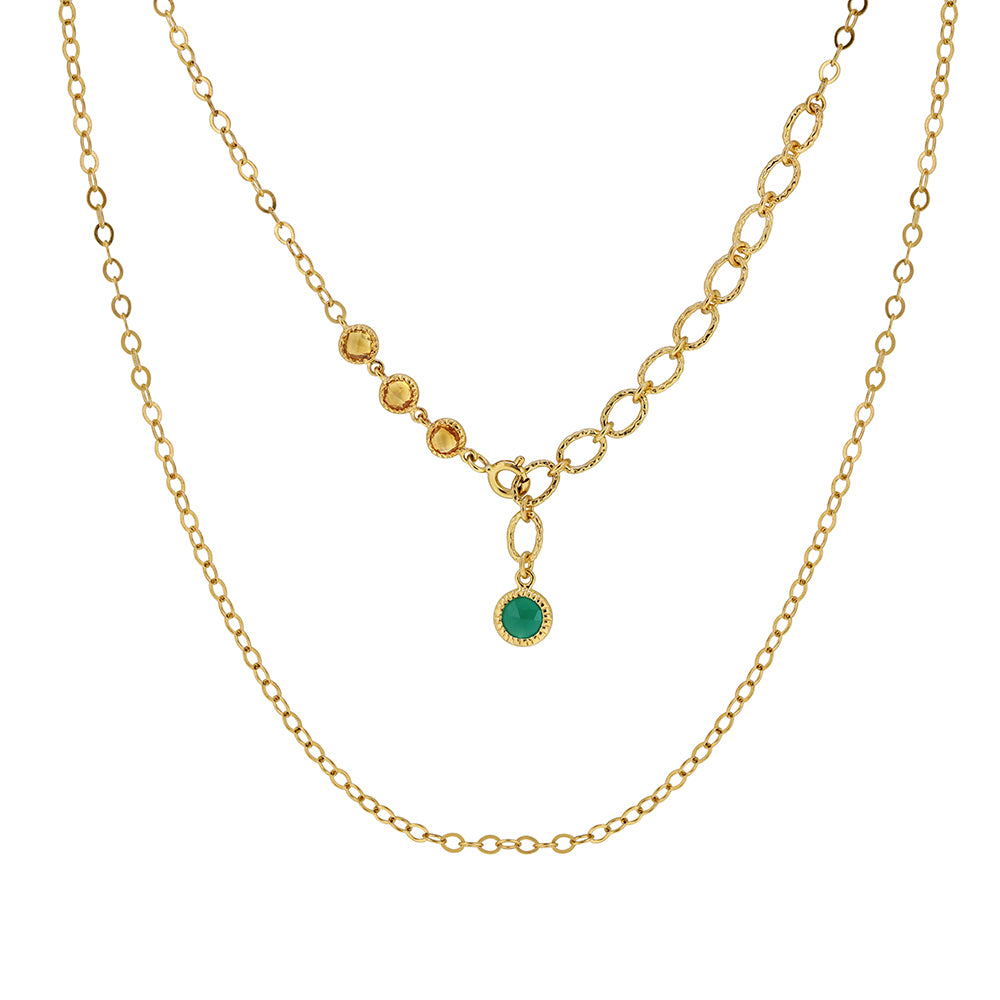 925YG THREE STONE CITRINE WITH ONYX GREEN NECKLACE