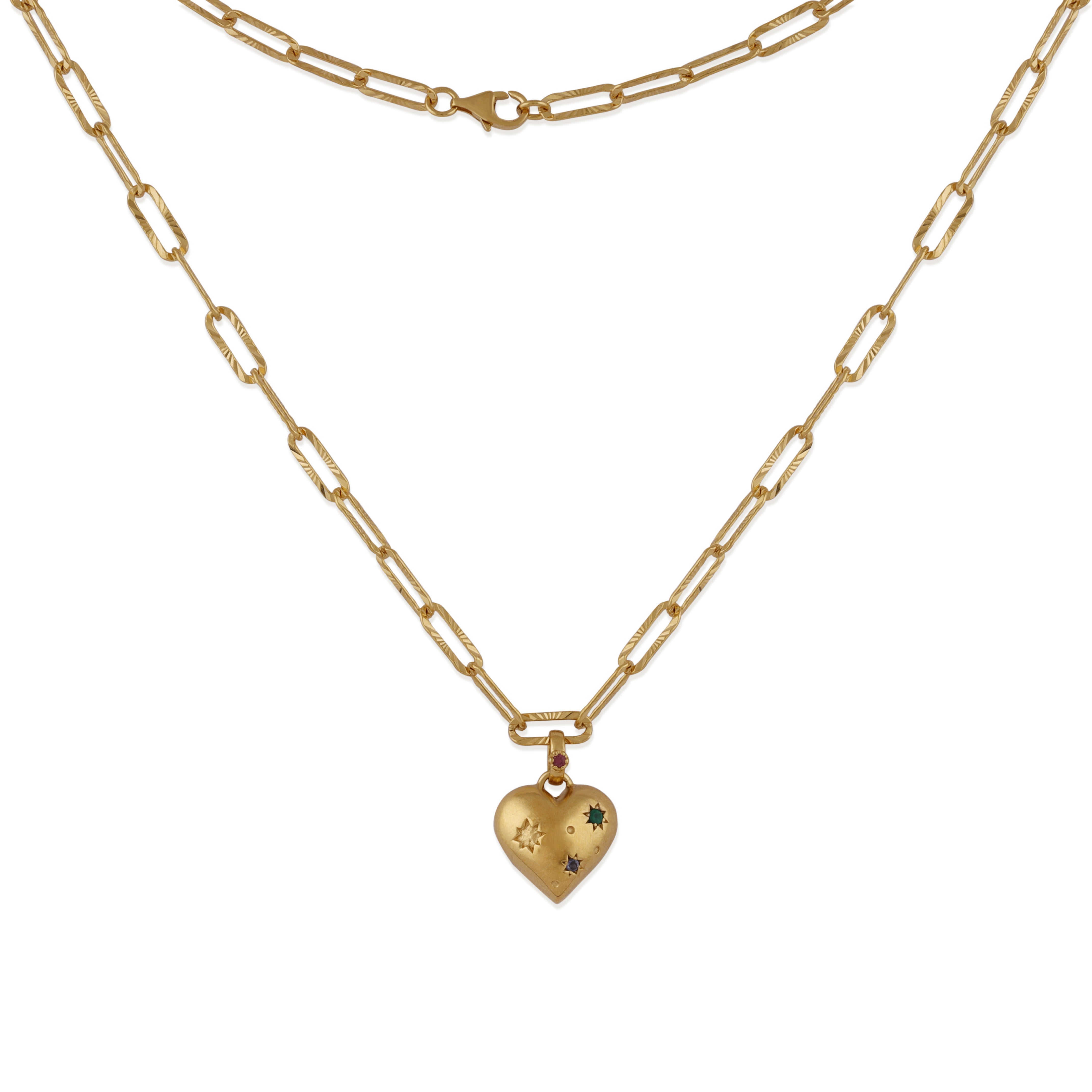 925YG CHUNKY HEART ONYX GREEN GARNET IOLITE NECKLACE