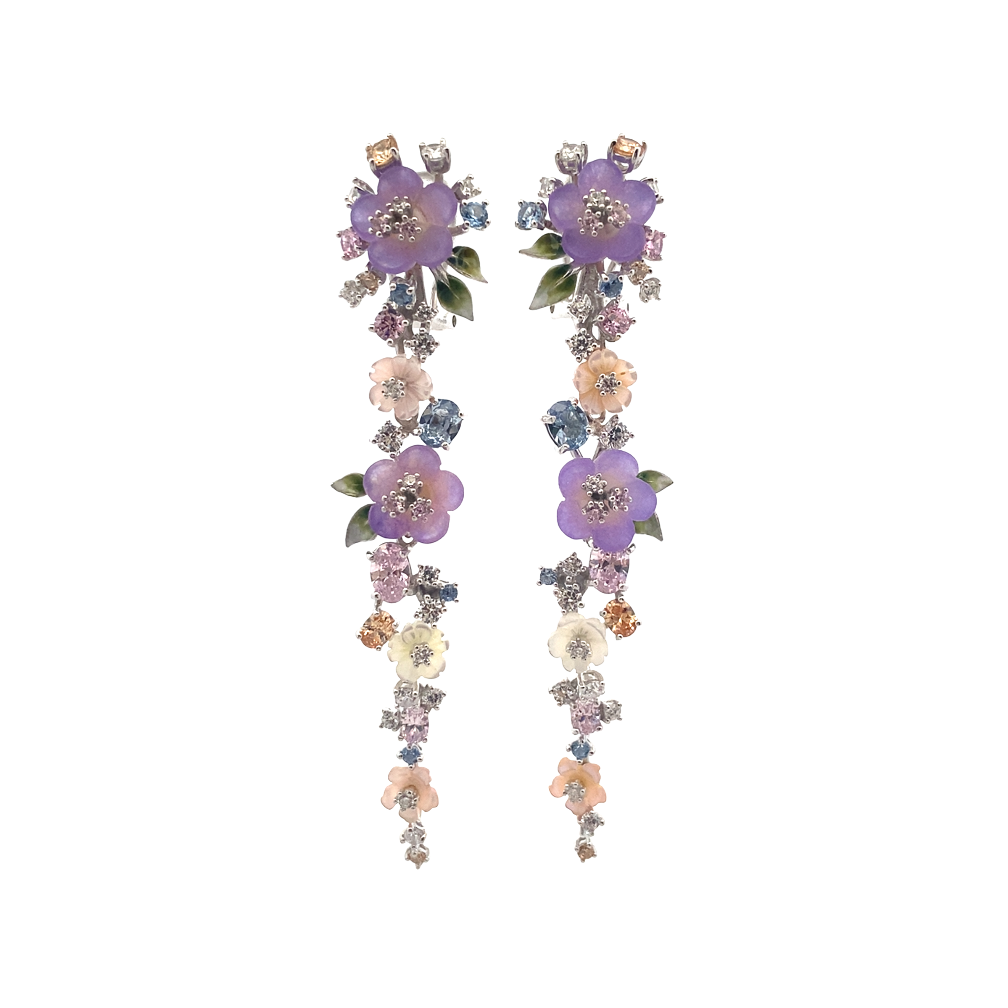 925SL LINKS OF FLOWERS PURPLE AND MIX STONE EARRINGS