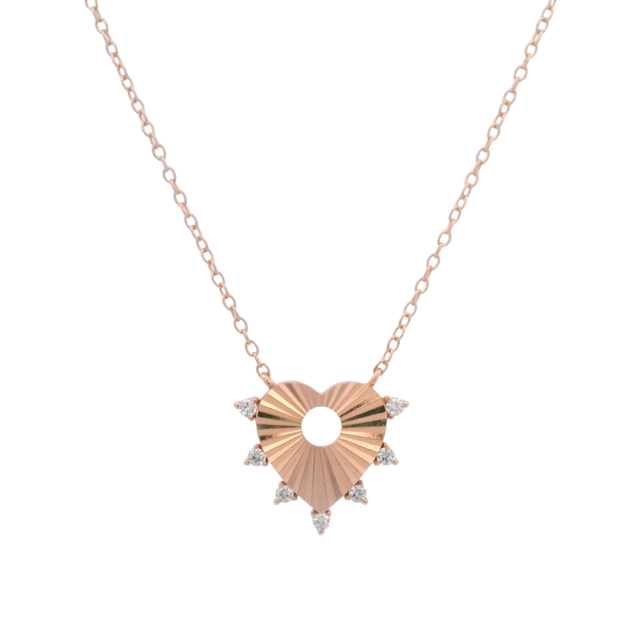 925RG HEART TEXTURE WITH CZ AROUND NECKLACE