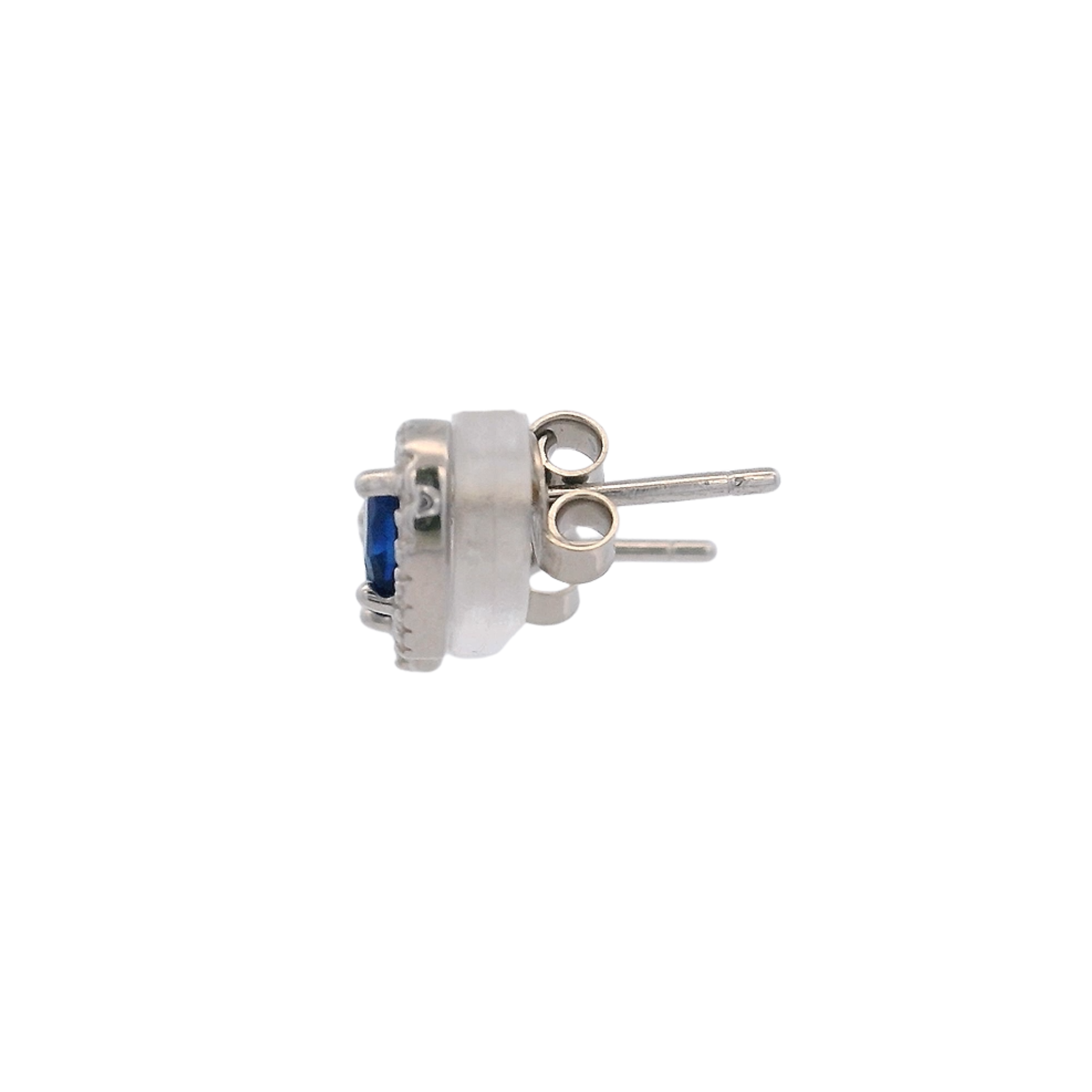 925SL OUTLINE HEART STUD CZ BLUE EARRINGS
