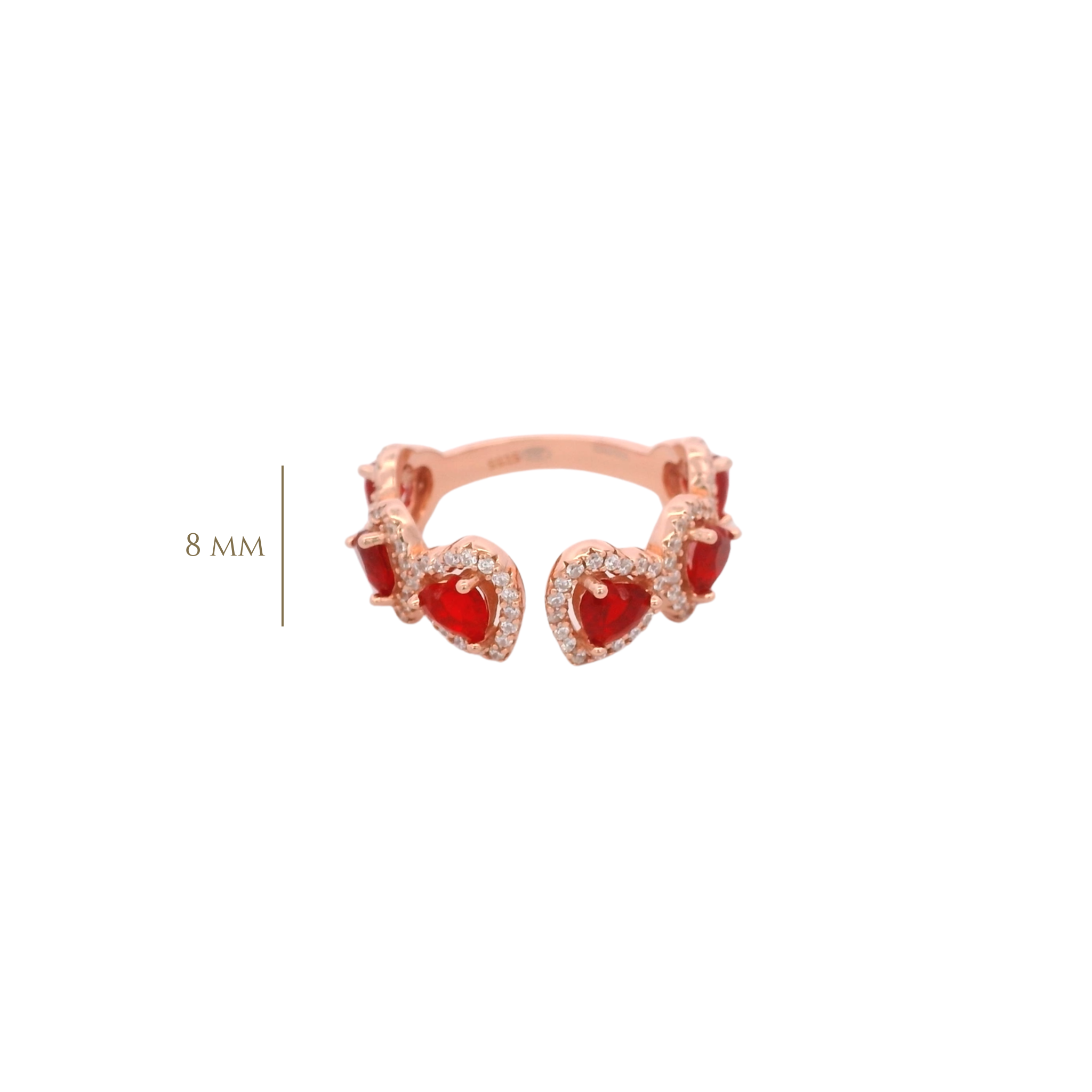 925RG OUTLINE HEART STUD CZ RED OPEN RING T7
