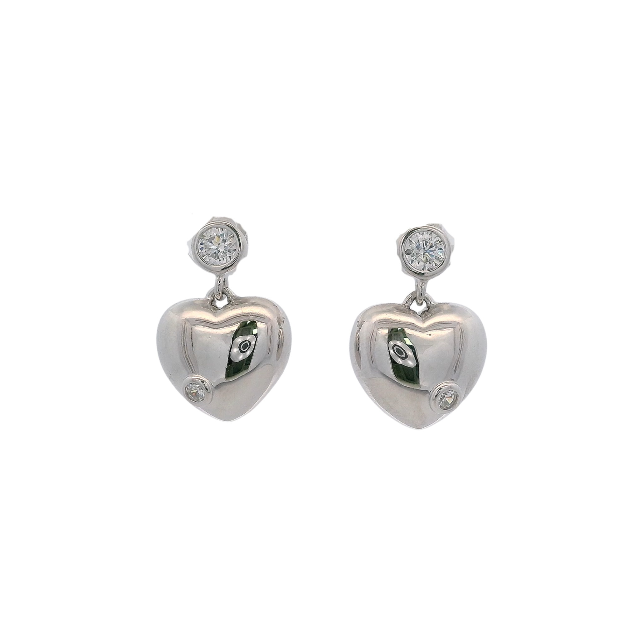 925SL BEZEL WITH HEART SMOOTH EARRINGS
