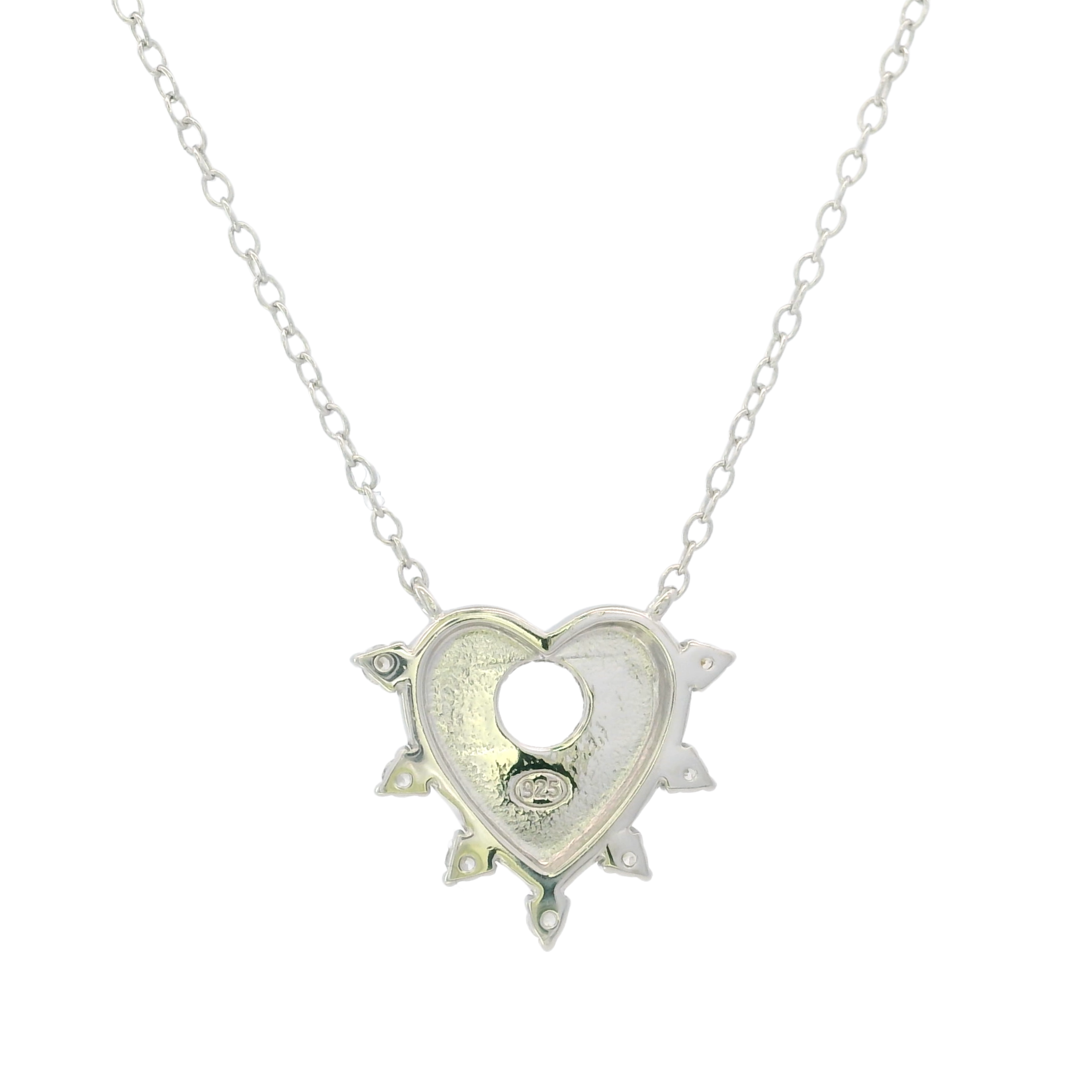 925SL HEART TEXTURE WITH CZ AROUND NECKLACE