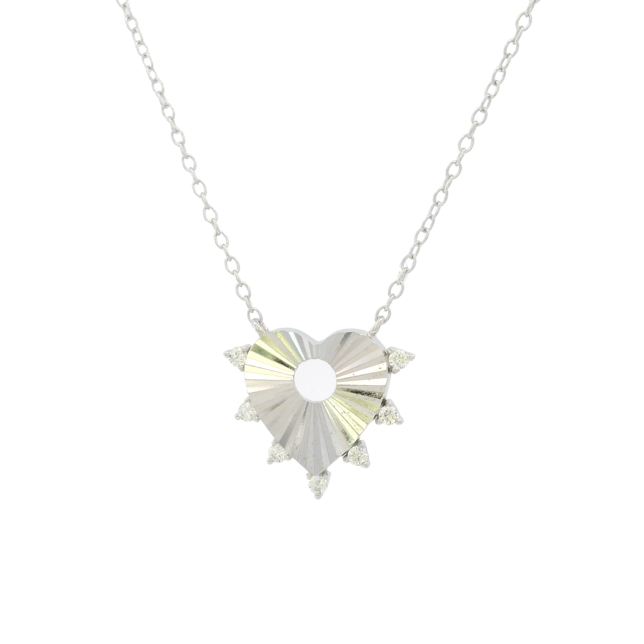 925SL HEART TEXTURE WITH CZ AROUND NECKLACE