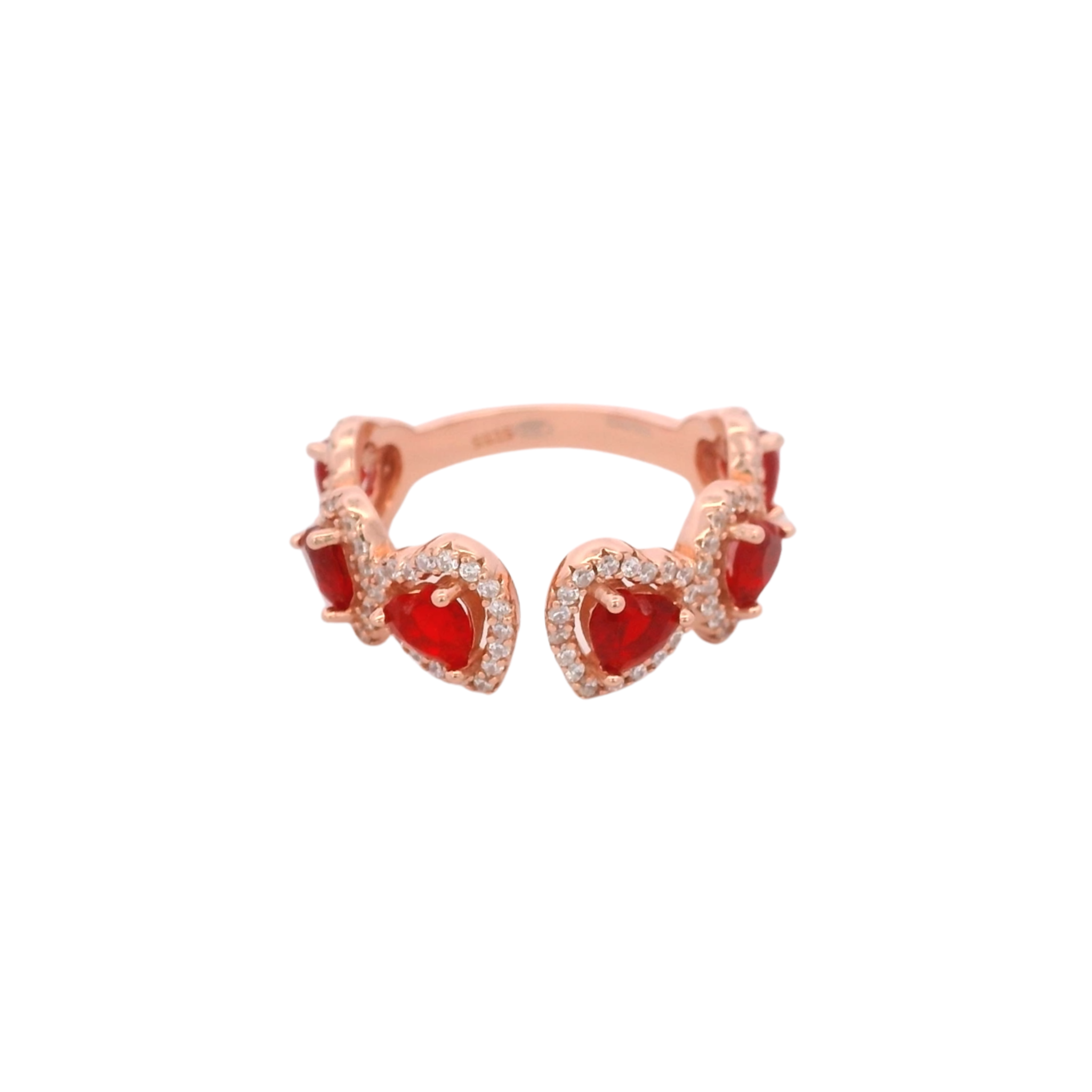 925RG OUTLINE HEART STUD CZ RED OPEN RING T7