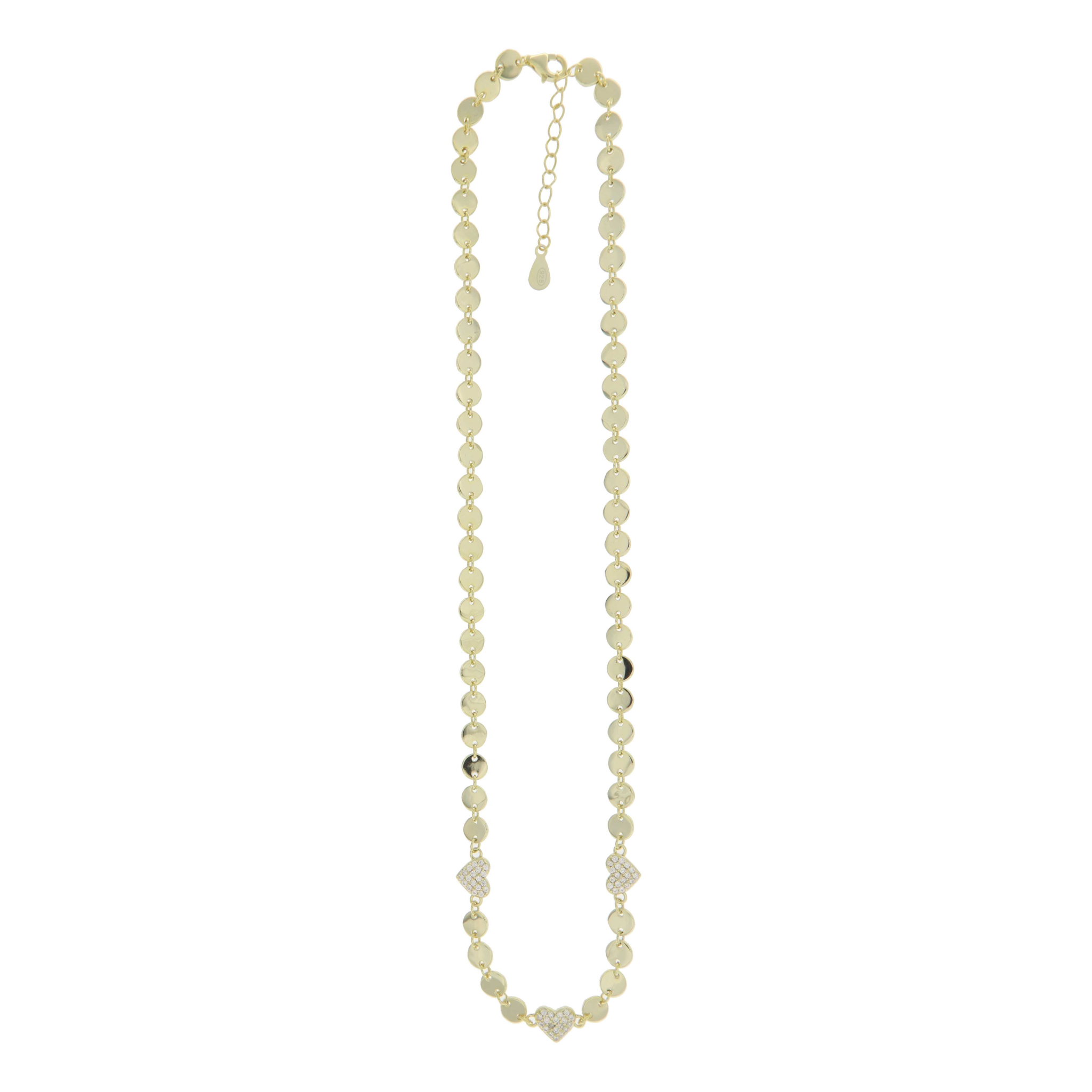 925YG TRIPLE HEART PAVE AND CIRCLE NECKLACE