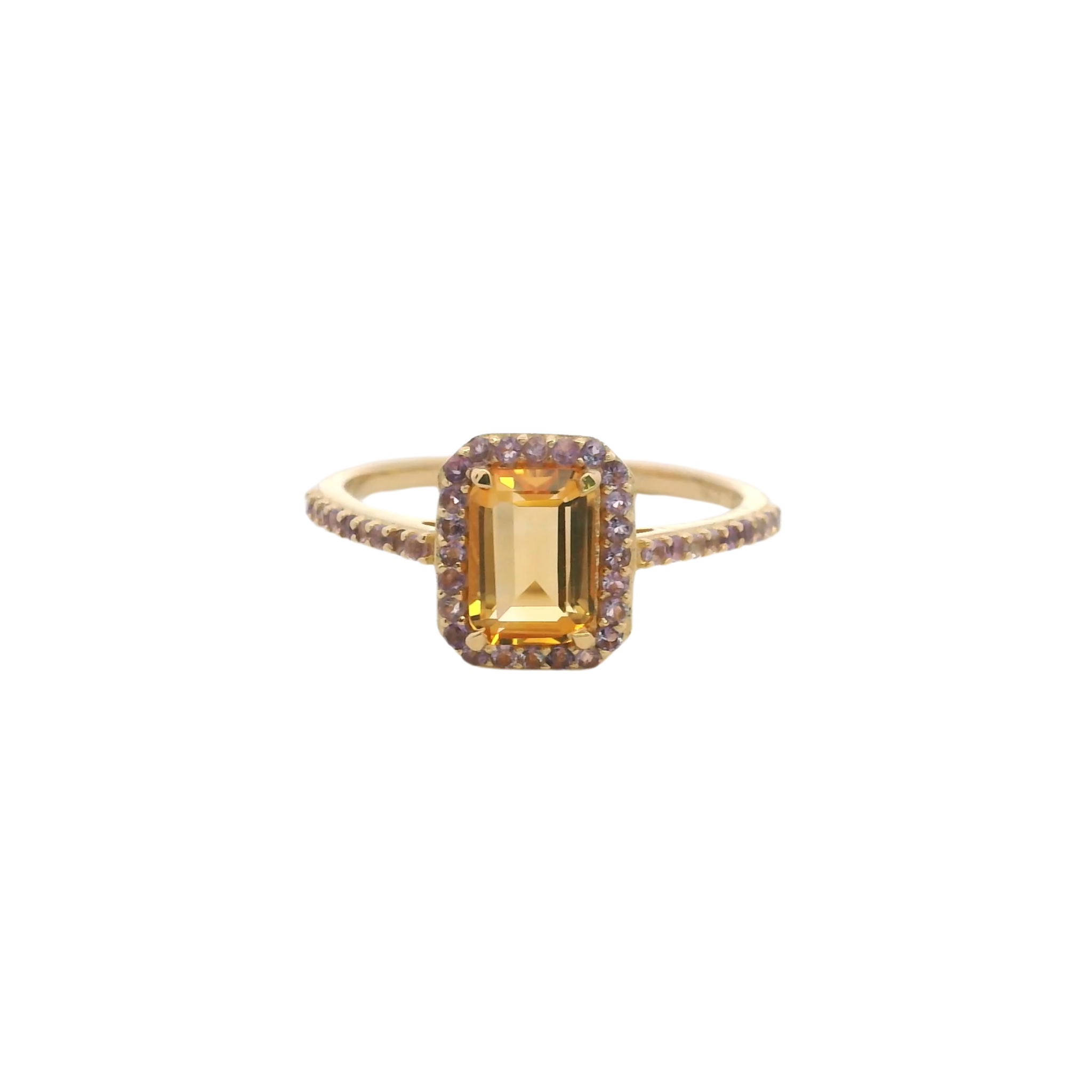 925YG BAQUETTE CITRINE AROUND AMETHYST RING T6.5