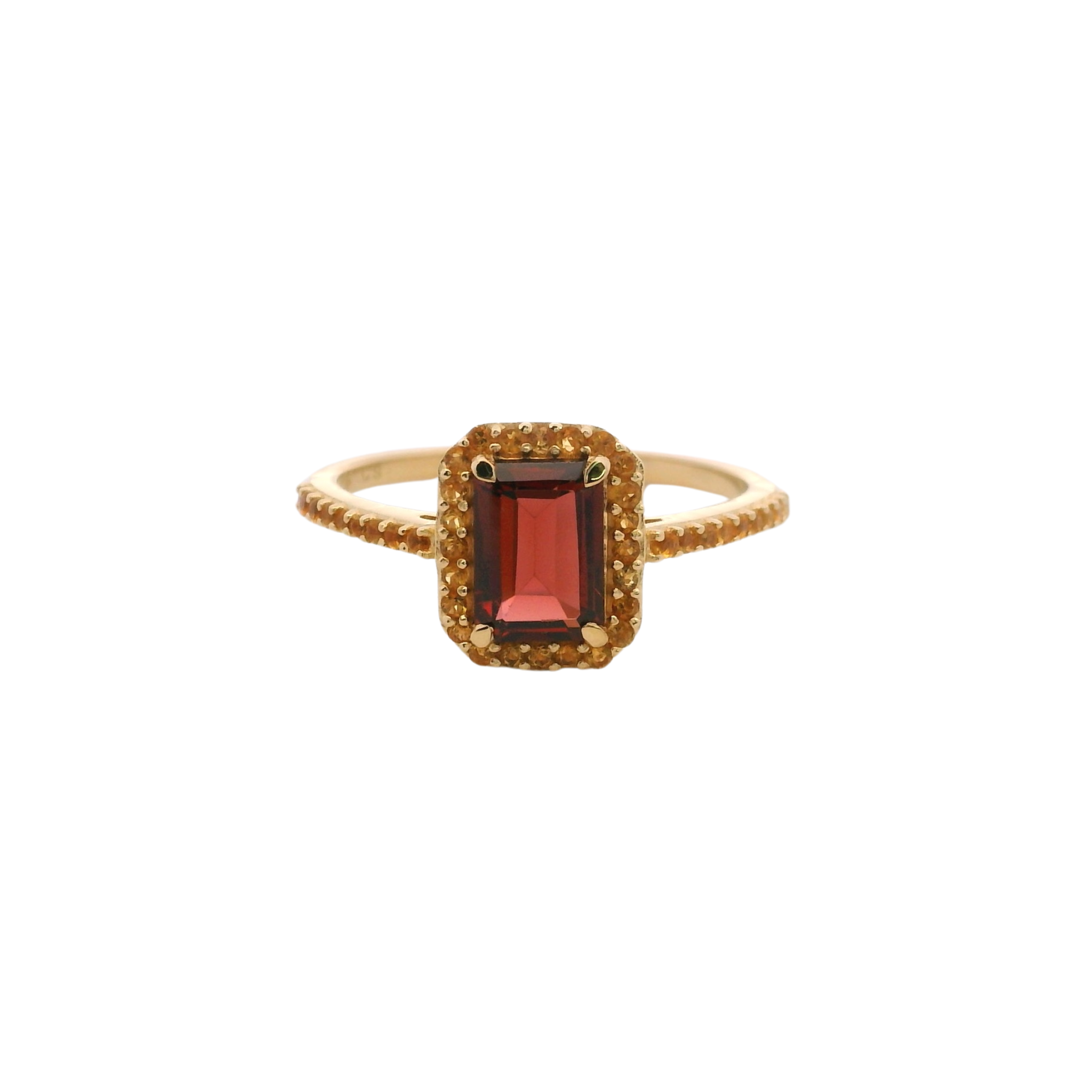 925YG BAQUETTE GARNET AROUND CITRINE RING T6.5