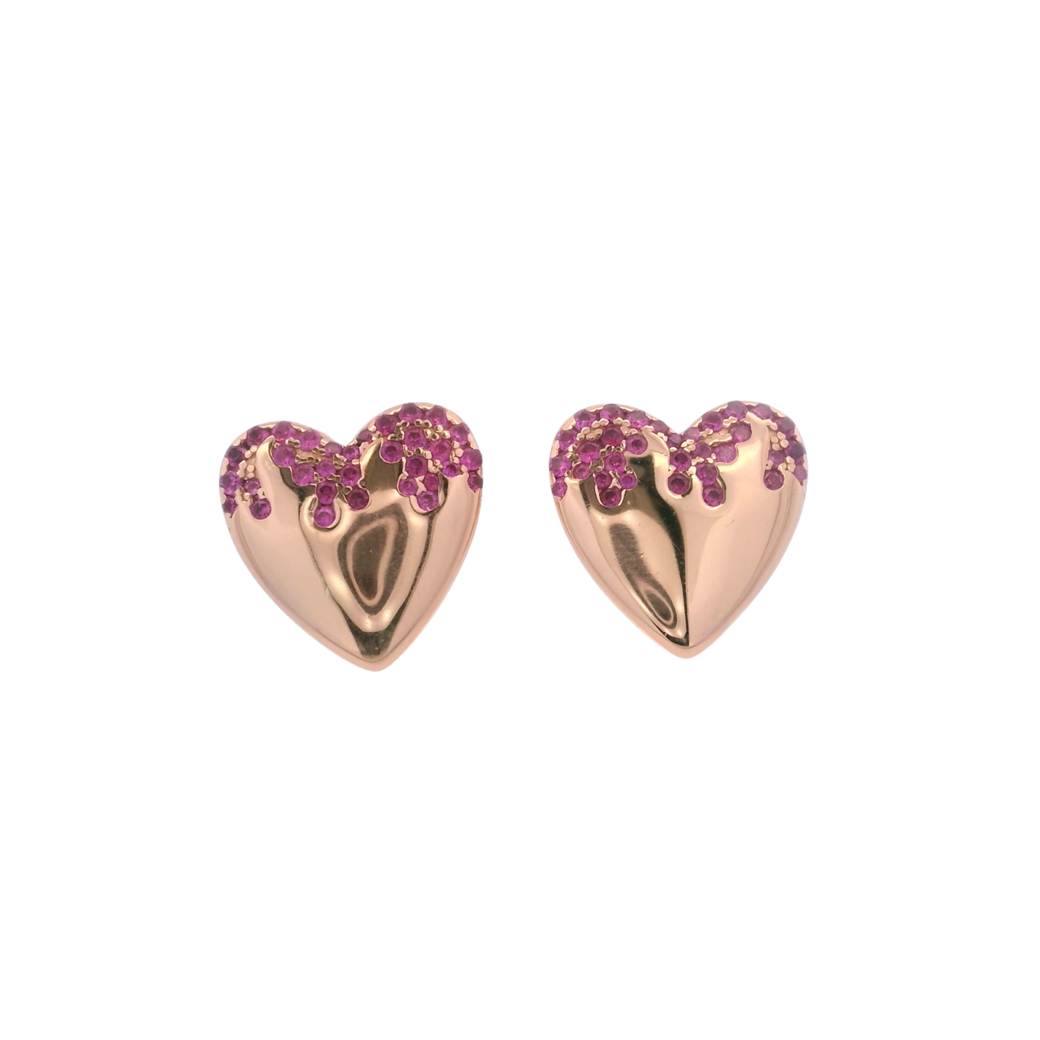 925RG HEART SMOOTH CZ FUSHIA EARRINGS