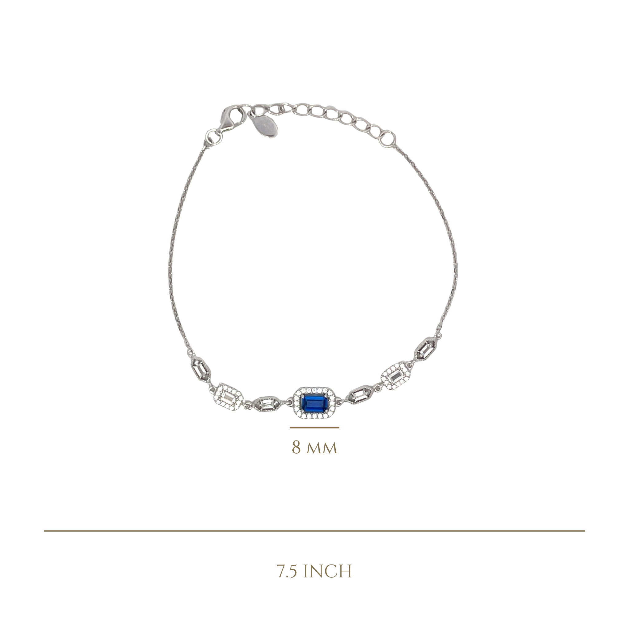 925SL BAR BAGUETTES CZ BLUE BRACELET