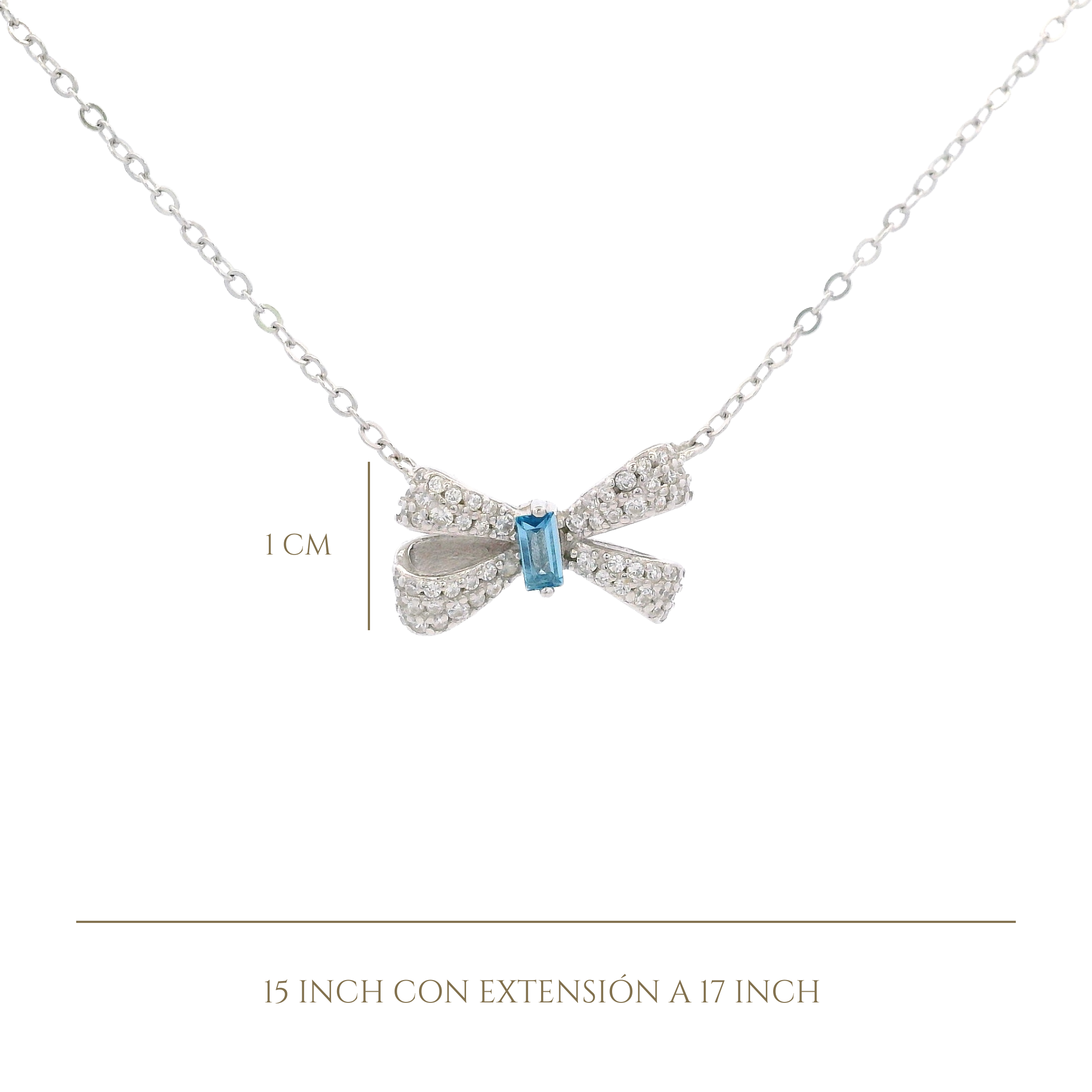 925SL SMALL BOW PAVE CENTER CZ BLUE NECKLACE