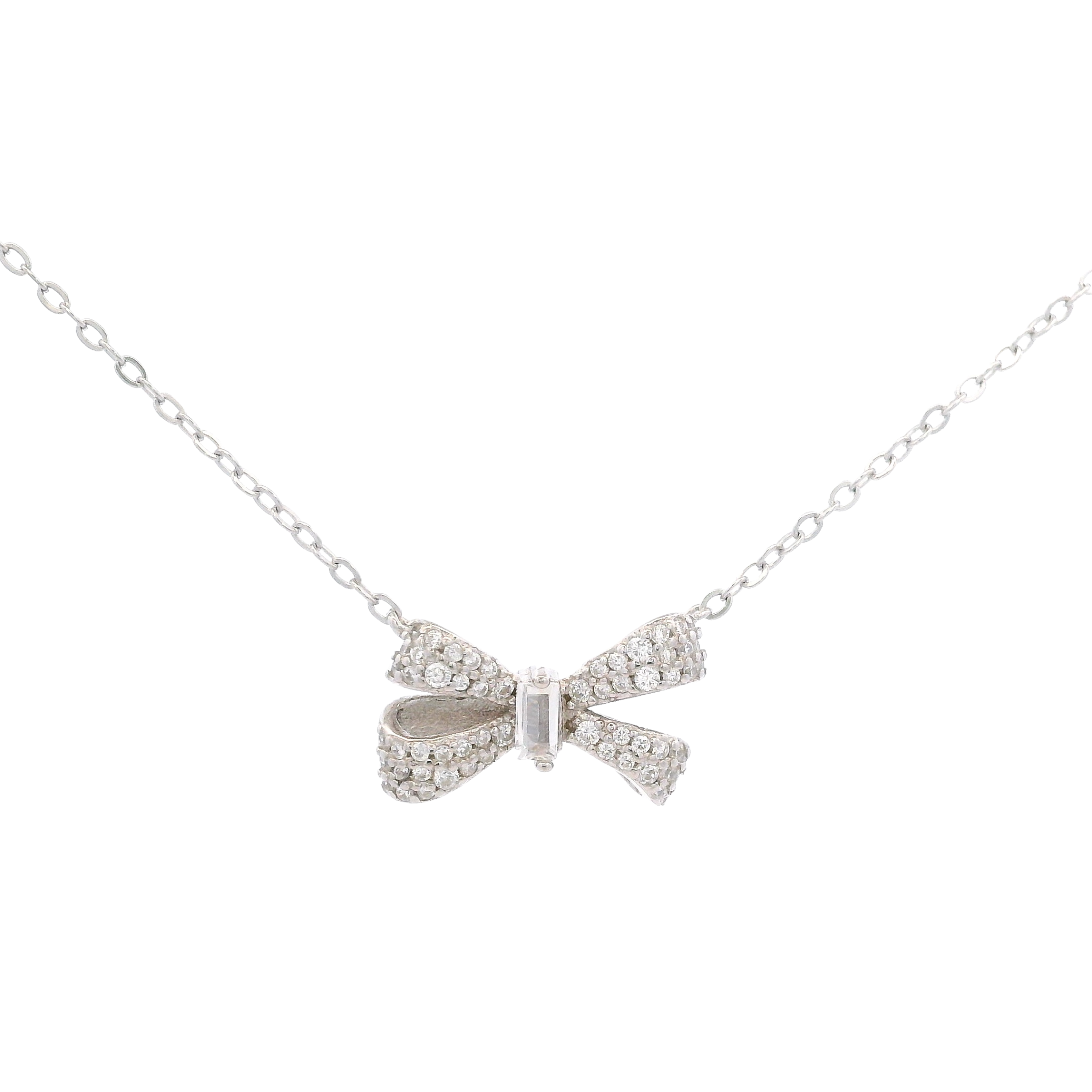 925SL SMALL BOW PAVE CENTER CZ PURPLE NECKLACE