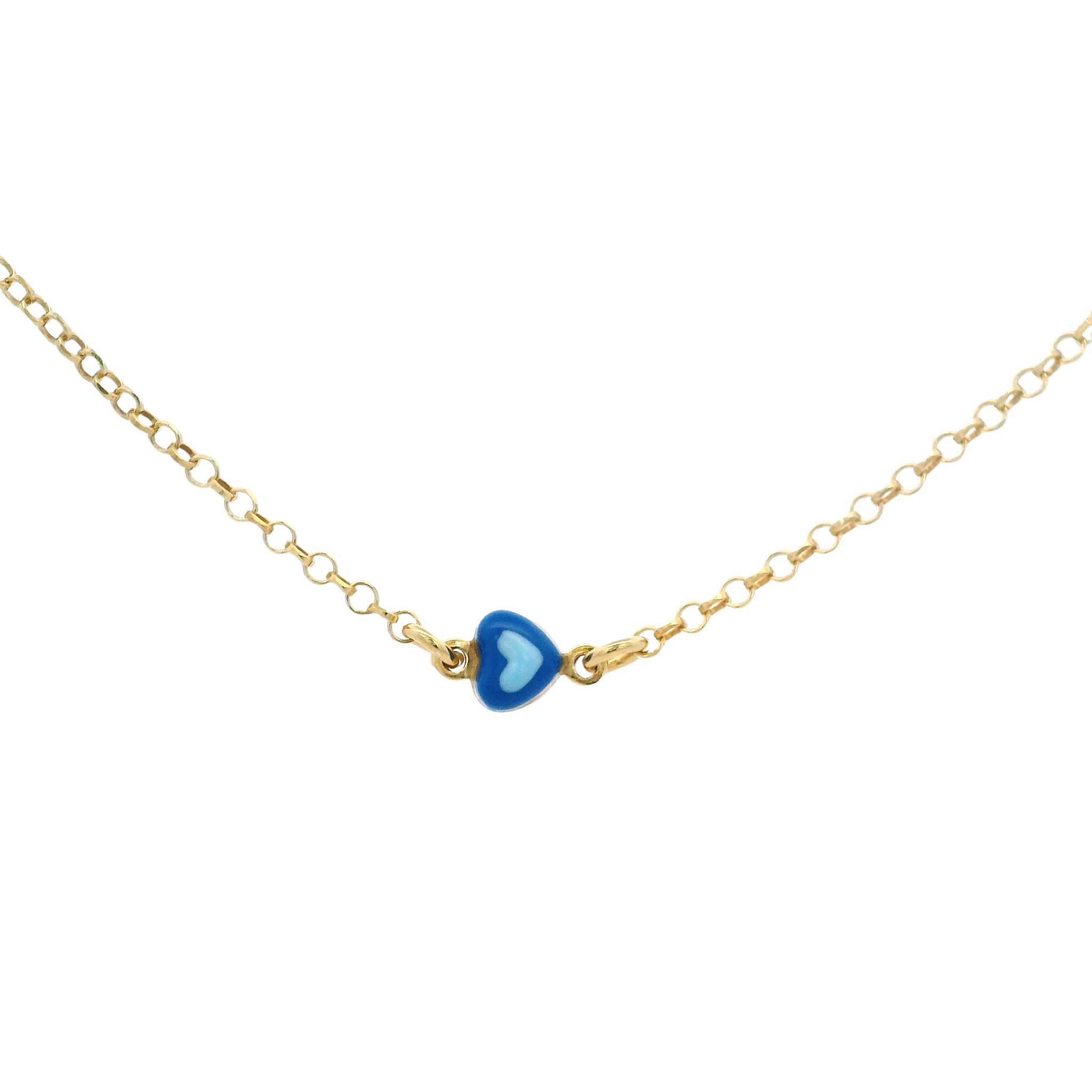 925YG SOLITARY DOME HEART BLUE ENAMEL NECKLACE